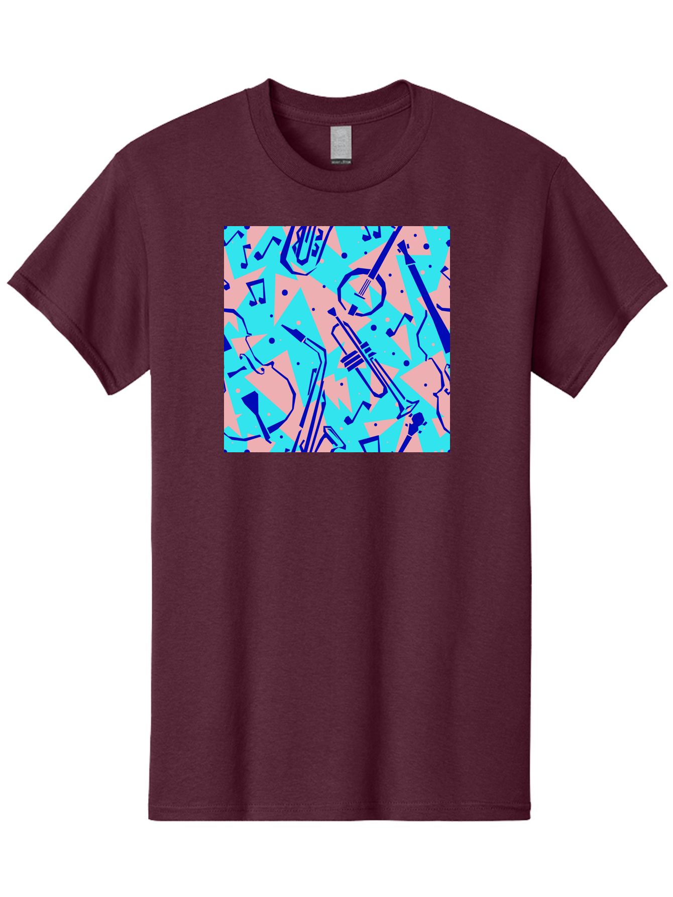 Music-Instruments-Pattern Men'S Graphic Tee, 100% Cotton, Comfortable Casual Summer Wear, Machine Washable, Musical Instruments, Jazz Instruments, Trumpet, Saxophone, Music Notes, Abstract Pattern, Creative Design, Vibrant Colors, Aac408 5
