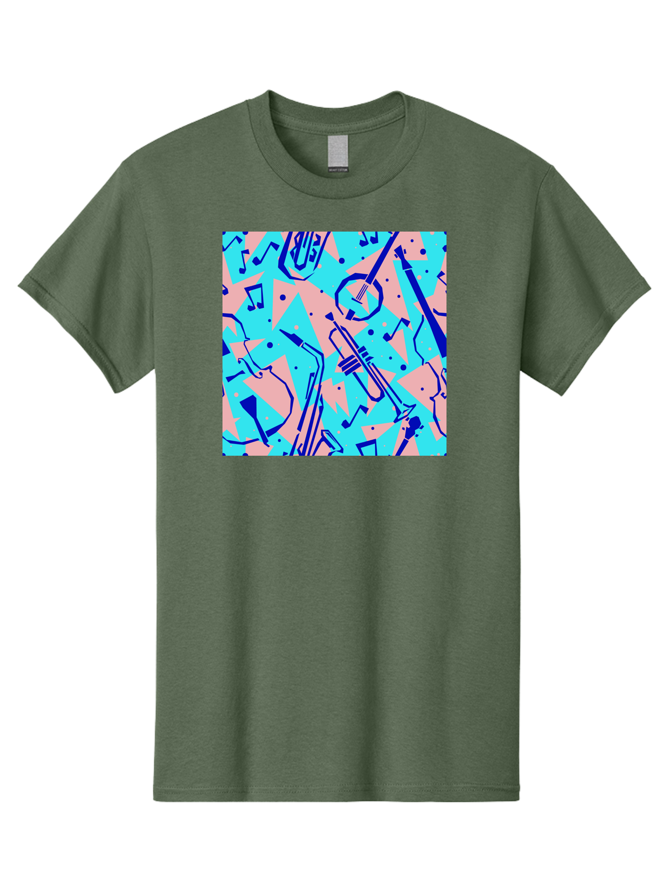 Music-Instruments-Pattern Men'S Graphic Tee, 100% Cotton, Comfortable Casual Summer Wear, Machine Washable, Musical Instruments, Jazz Instruments, Trumpet, Saxophone, Music Notes, Abstract Pattern, Creative Design, Vibrant Colors, Aac408 13