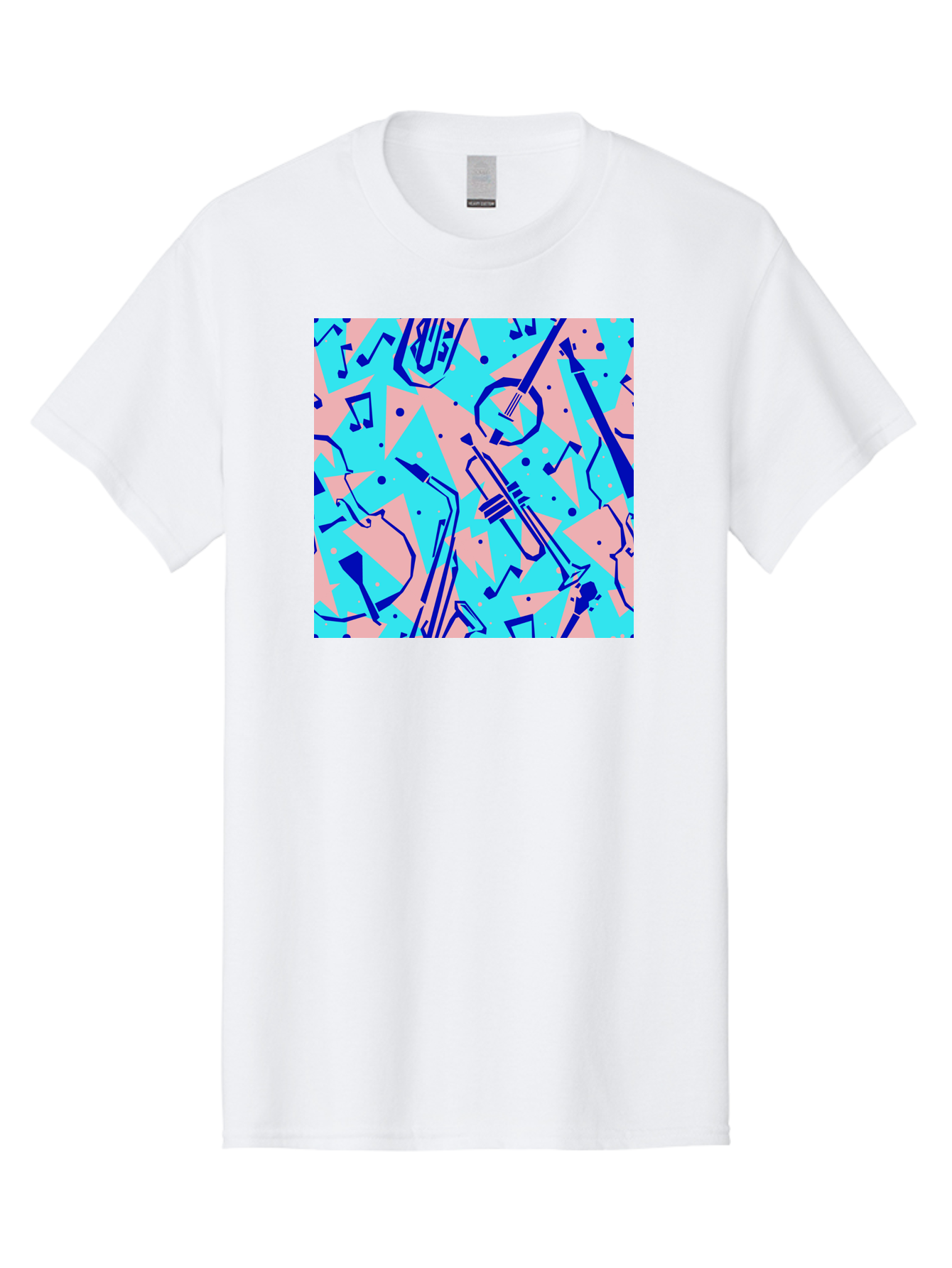 Music-Instruments-Pattern Men'S Graphic Tee, 100% Cotton, Comfortable Casual Summer Wear, Machine Washable, Musical Instruments, Jazz Instruments, Trumpet, Saxophone, Music Notes, Abstract Pattern, Creative Design, Vibrant Colors, Aac408 15