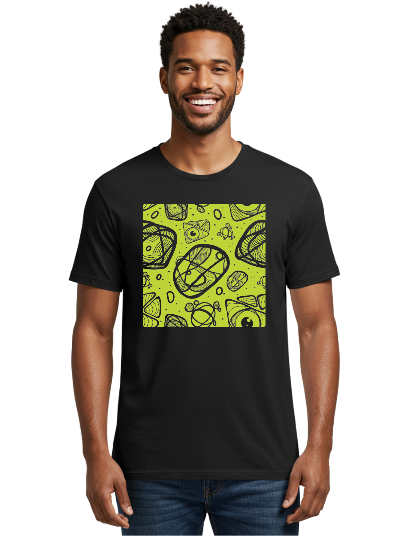 Ocean-Life Men'S Graphic Tee, 100% Cotton, Comfortable Casual Summer Wear, Machine Washable, Stylish Fish Illustrations, Ocean Creatures, Abstract Art, White Line Drawings, Playful Patterns, Whimsical Designs, Food-Inspired Artwork, Aac409 12