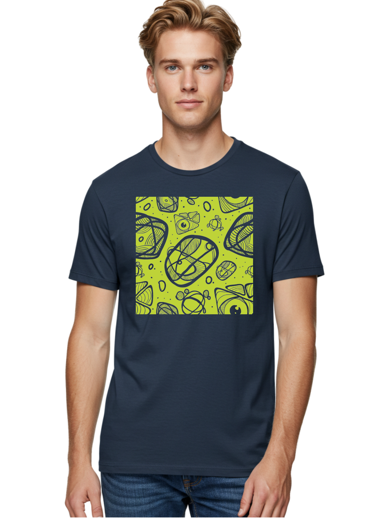 Ocean-Life Men'S Graphic Tee, 100% Cotton, Comfortable Casual Summer Wear, Machine Washable, Stylish Fish Illustrations, Ocean Creatures, Abstract Art, White Line Drawings, Playful Patterns, Whimsical Designs, Food-Inspired Artwork, Aac409 4