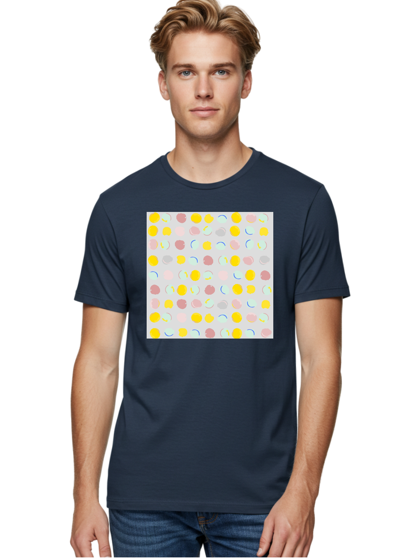 Pastel-Polka-Dots Men'S Graphic Tee, 100% Cotton, Comfortable Casual Summer Wear, Machine Washable, Pastel Colors, Abstract Design, Geometric Pattern, Colorful Dots, Creative Art, Decorative Background, Modern Style, Artistic Expression, Aac410 22
