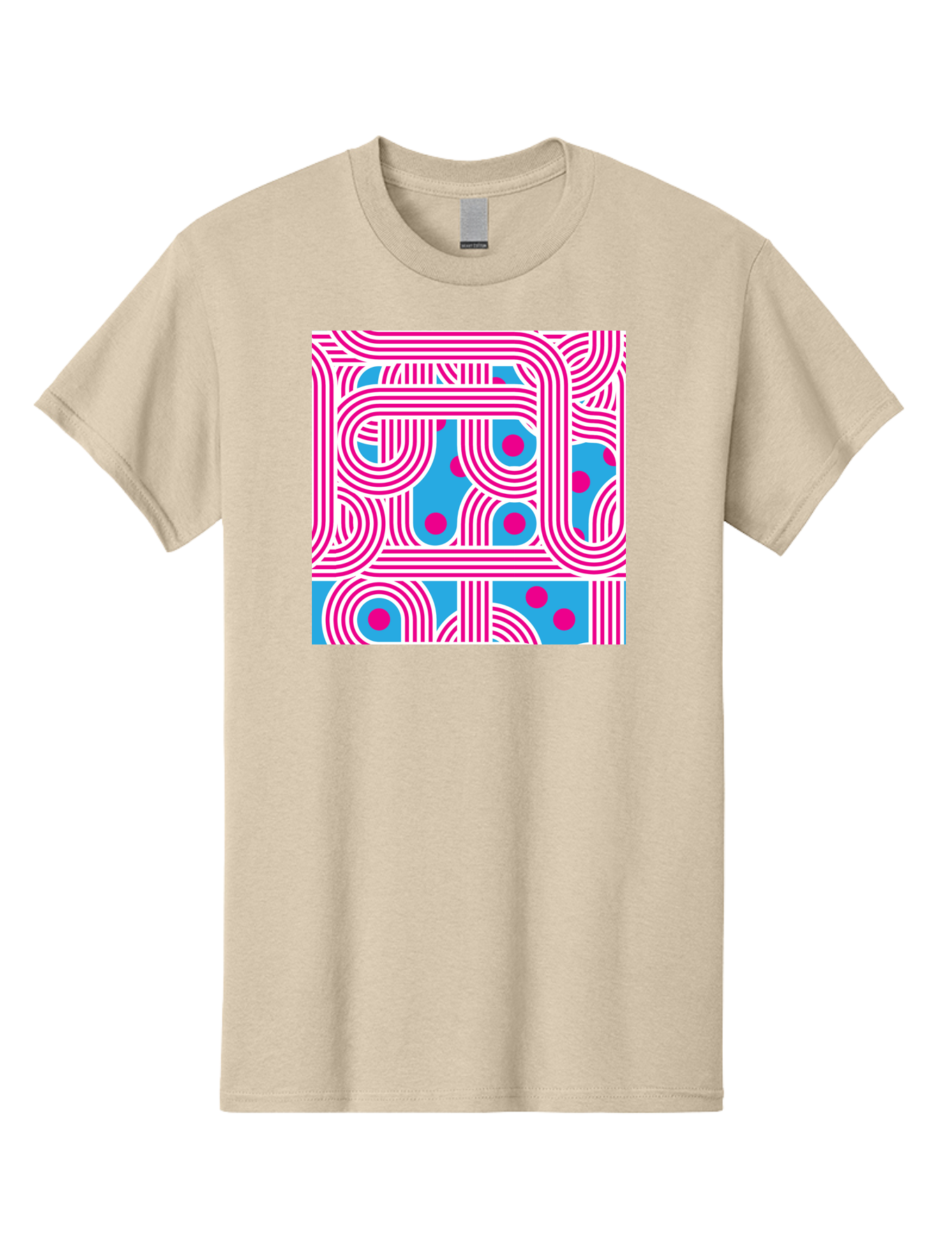 Pink-Lines-And-Dots Men'S Graphic Tee, 100% Cotton, Comfortable Casual Summer Wear, Machine Washable, Pink Lines Pattern, Blue Background, Geometric Shapes, Abstract Design, Vibrant Colors, Modern Art, Playful Graphics, Contemporary Style Aac411 13