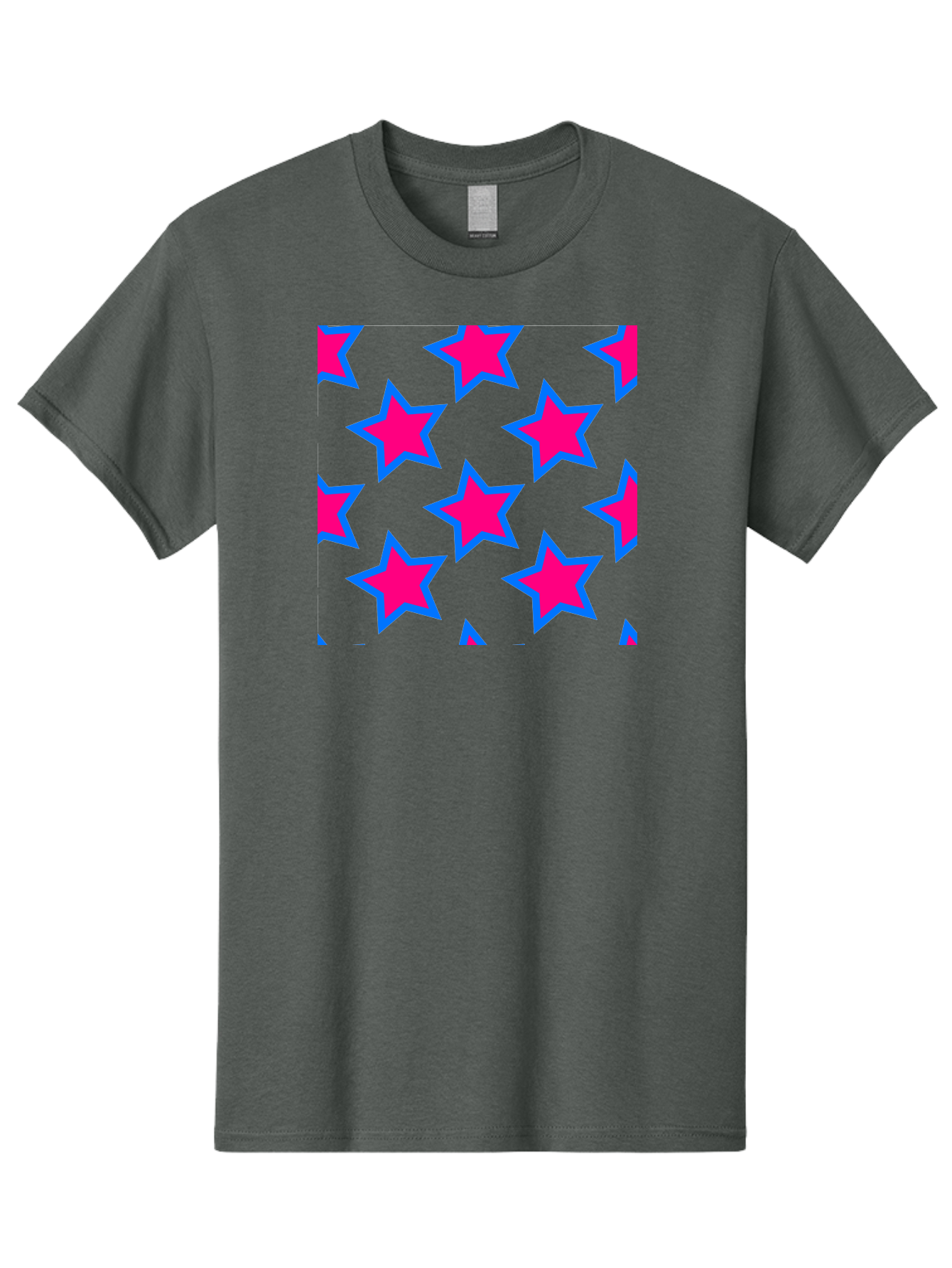 Pink-Stars-Pattern Men'S Graphic Tee, 100% Cotton, Comfortable Casual Summer Wear, Machine Washable, Pink Stars, Blue Outline, Yellow Background, Repeating Pattern, Festive Design, Bright Colors, Fun Graphics, Star Pattern, Aac413 19
