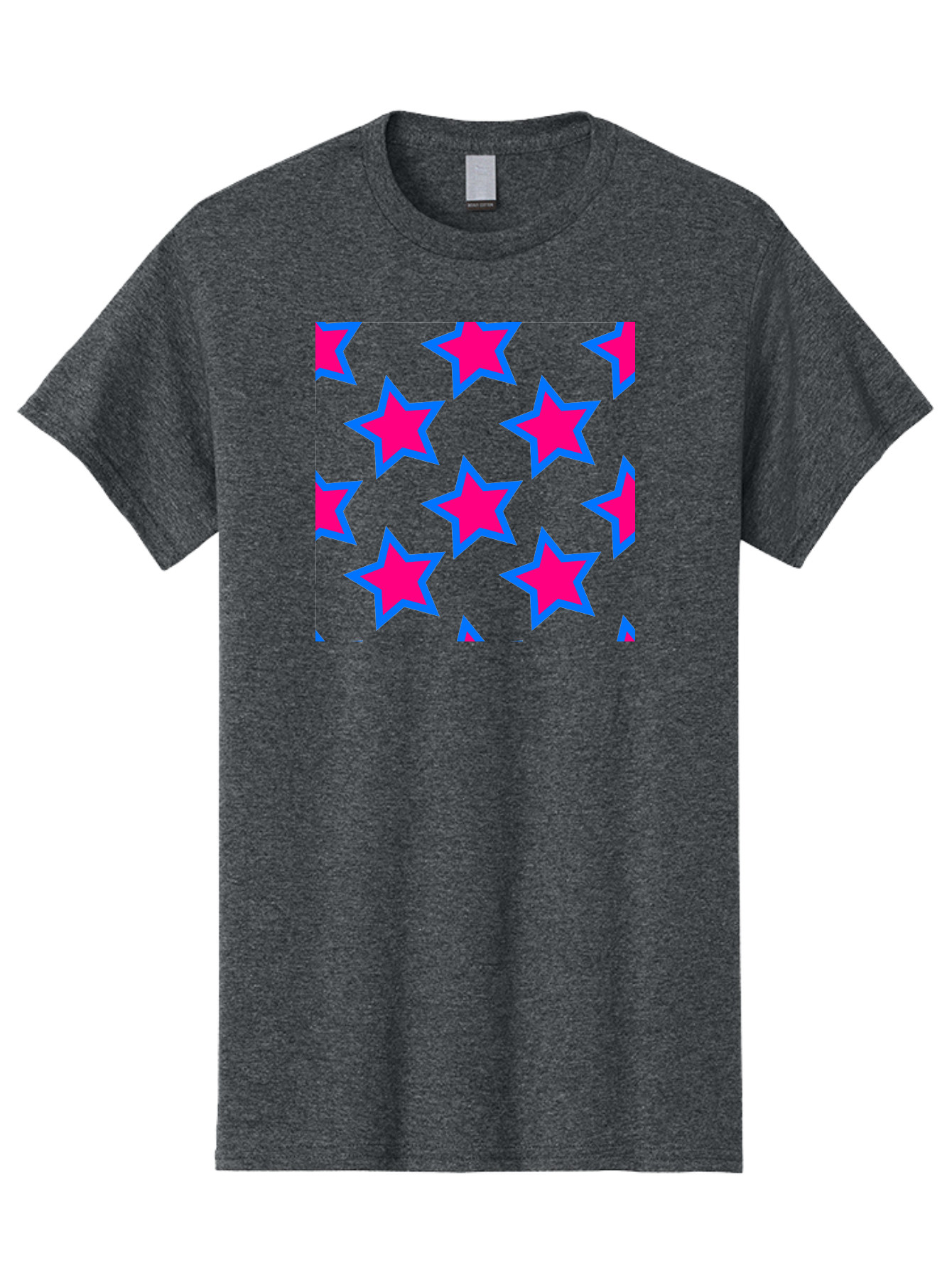 Pink-Stars-Pattern Men'S Graphic Tee, 100% Cotton, Comfortable Casual Summer Wear, Machine Washable, Pink Stars, Blue Outline, Yellow Background, Repeating Pattern, Festive Design, Bright Colors, Fun Graphics, Star Pattern, Aac413 27