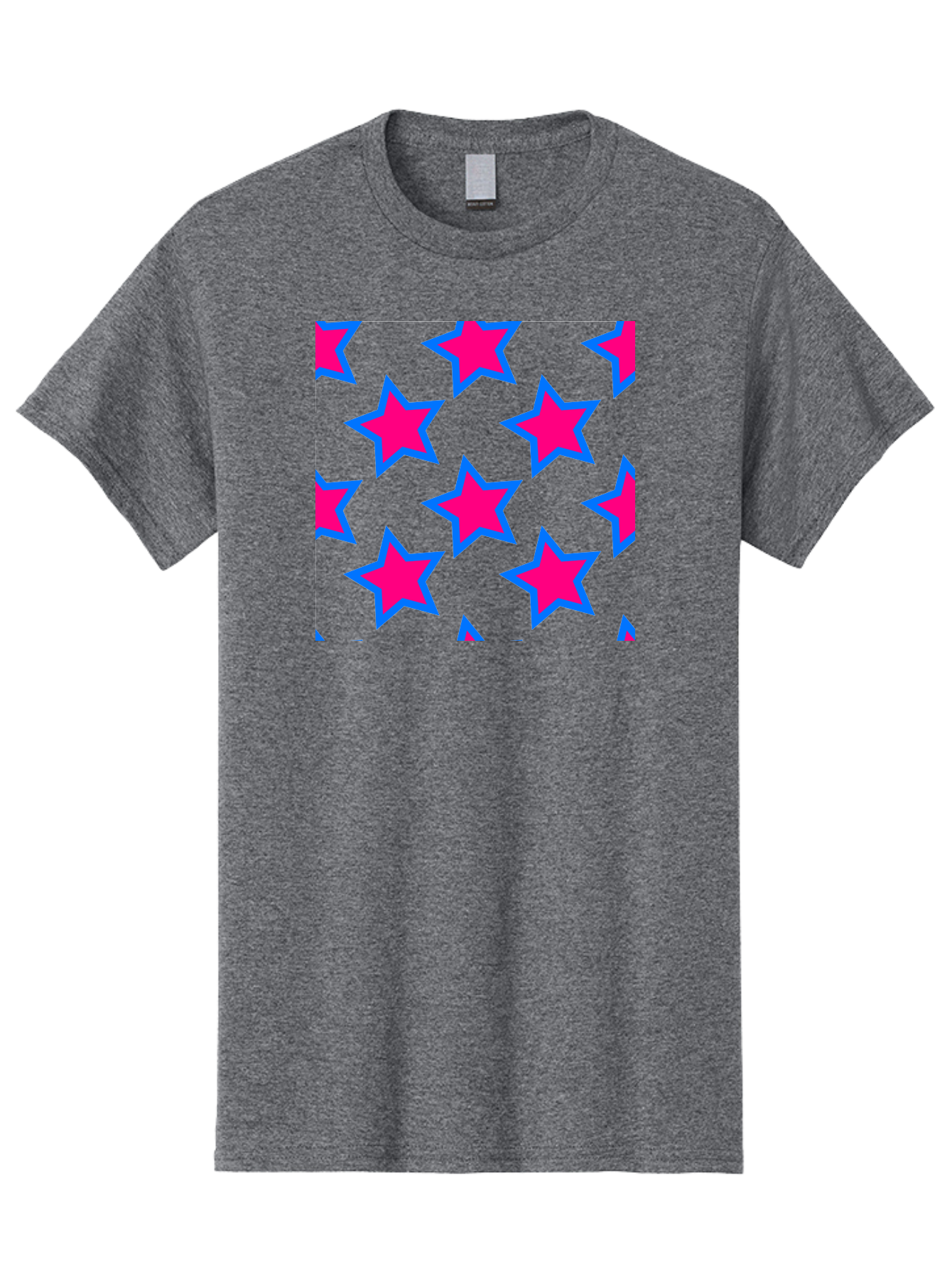 Pink-Stars-Pattern Men'S Graphic Tee, 100% Cotton, Comfortable Casual Summer Wear, Machine Washable, Pink Stars, Blue Outline, Yellow Background, Repeating Pattern, Festive Design, Bright Colors, Fun Graphics, Star Pattern, Aac413 21