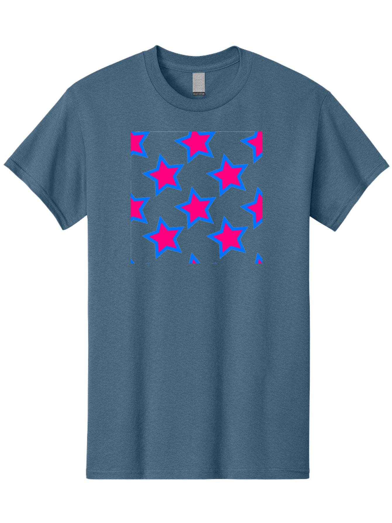 Pink-Stars-Pattern Men'S Graphic Tee, 100% Cotton, Comfortable Casual Summer Wear, Machine Washable, Pink Stars, Blue Outline, Yellow Background, Repeating Pattern, Festive Design, Bright Colors, Fun Graphics, Star Pattern, Aac413 23