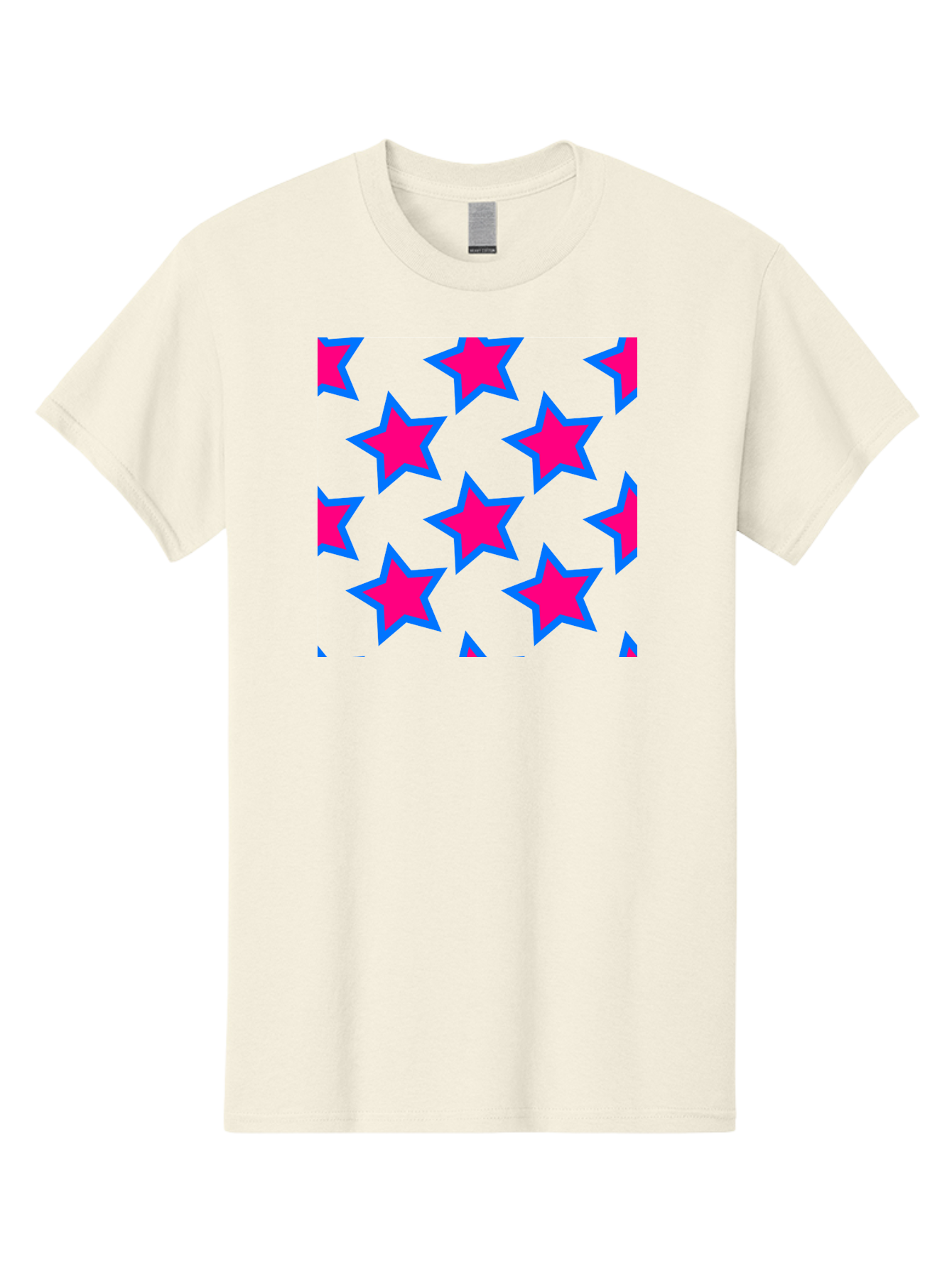 Pink-Stars-Pattern Men'S Graphic Tee, 100% Cotton, Comfortable Casual Summer Wear, Machine Washable, Pink Stars, Blue Outline, Yellow Background, Repeating Pattern, Festive Design, Bright Colors, Fun Graphics, Star Pattern, Aac413 7