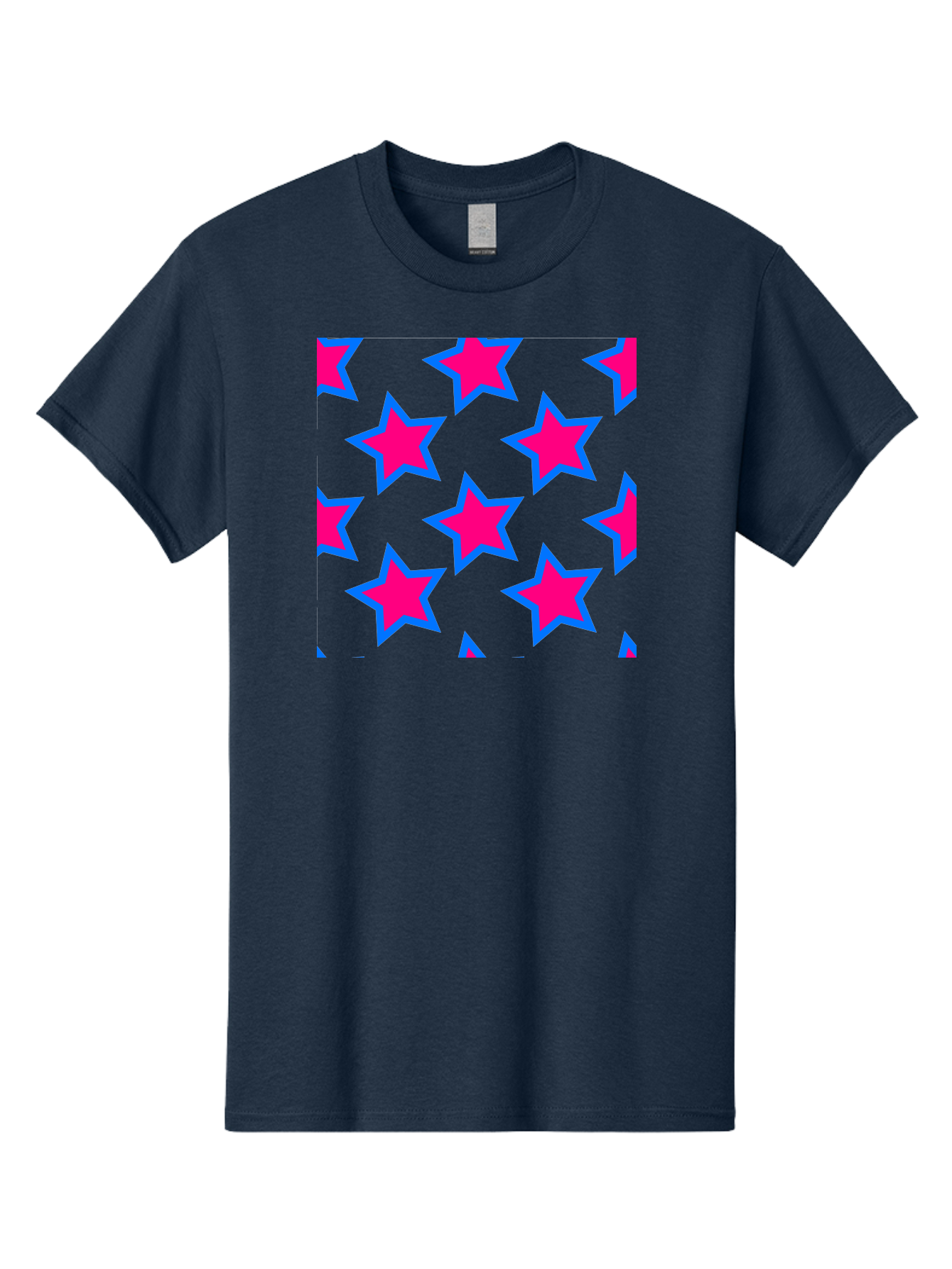 Pink-Stars-Pattern Men'S Graphic Tee, 100% Cotton, Comfortable Casual Summer Wear, Machine Washable, Pink Stars, Blue Outline, Yellow Background, Repeating Pattern, Festive Design, Bright Colors, Fun Graphics, Star Pattern, Aac413 5