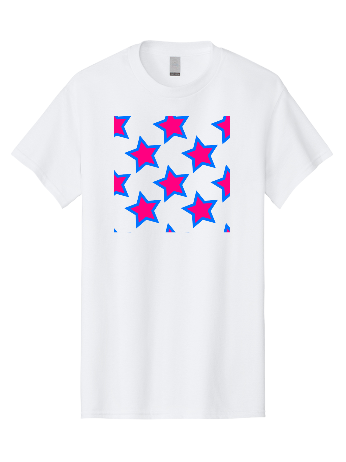 Pink-Stars-Pattern Men'S Graphic Tee, 100% Cotton, Comfortable Casual Summer Wear, Machine Washable, Pink Stars, Blue Outline, Yellow Background, Repeating Pattern, Festive Design, Bright Colors, Fun Graphics, Star Pattern, Aac413 11