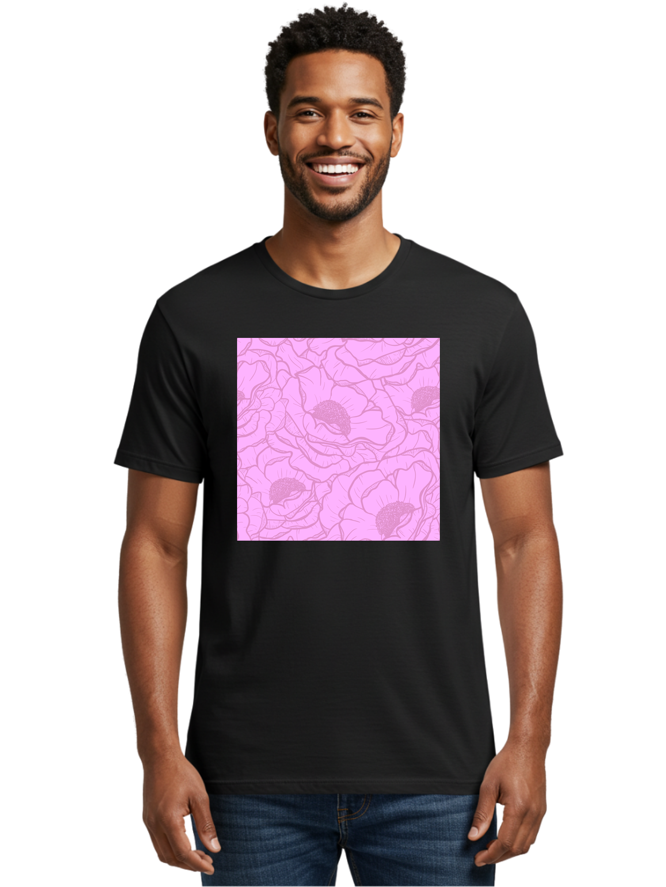 Poppies Men'S Graphic Tee, 100% Cotton, Comfortable Casual Summer Wear, Machine Washable, Pink Flowers, Floral Pattern, Delicate Petals, Intricate Details, Soft Pink Hue, Feminine Design, Bohemian Style, Wallpaper, Pastel Colors, Aac417 16