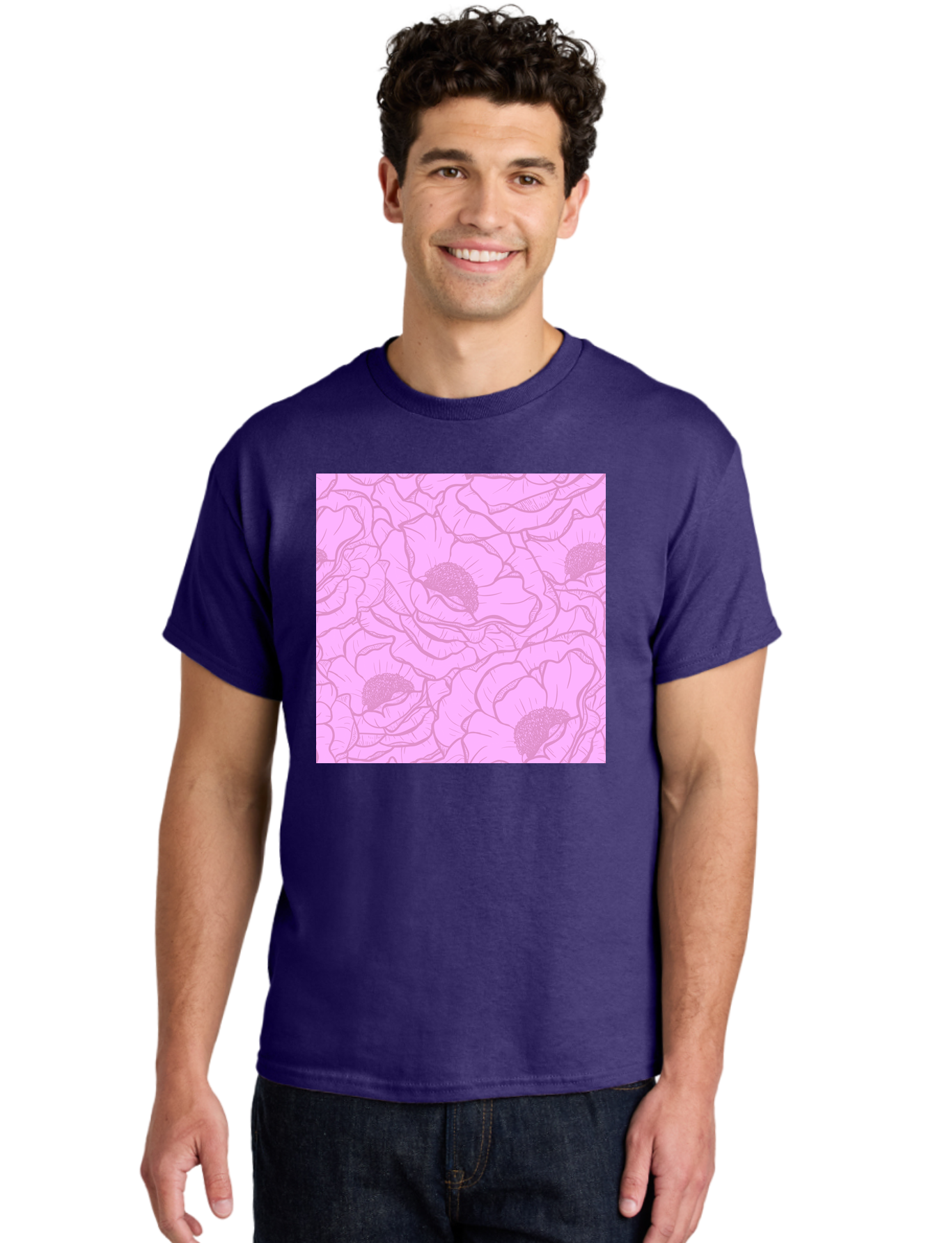 Poppies Men'S Graphic Tee, 100% Cotton, Comfortable Casual Summer Wear, Machine Washable, Pink Flowers, Floral Pattern, Delicate Petals, Intricate Details, Soft Pink Hue, Feminine Design, Bohemian Style, Wallpaper, Pastel Colors, Aac417 12