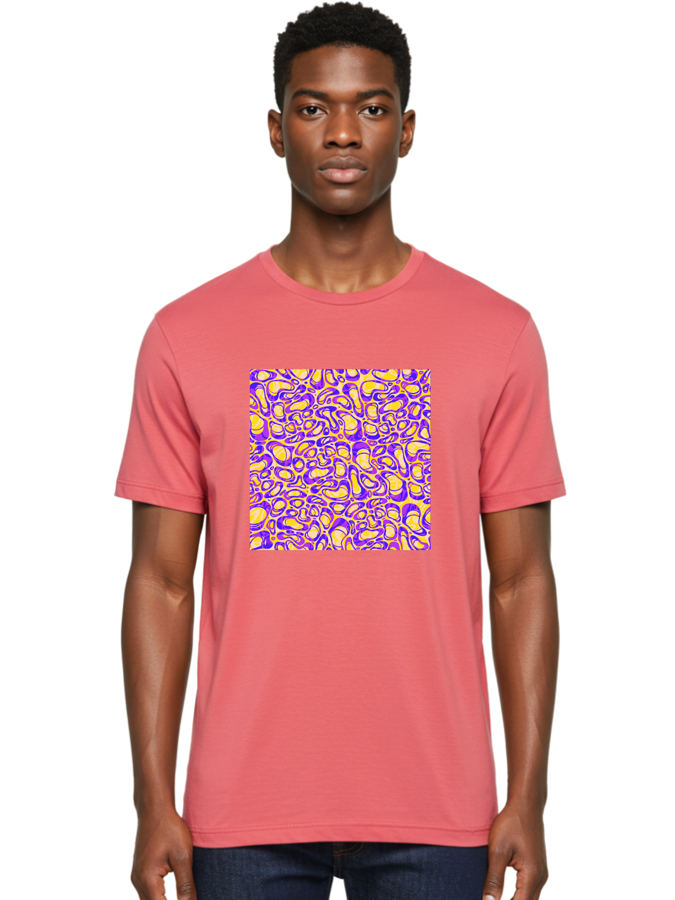 Purple-And-Yellow-Swirl Men'S Graphic Tee, 100% Cotton, Comfortable Casual Summer Wear, Machine Washable, Amethyst And Lemon Swirly Pattern, Abstract Design, Vibrant Purple, Yellow Shapes, Organic Texture, Mesmerizing Visual Effect, Aac418 6