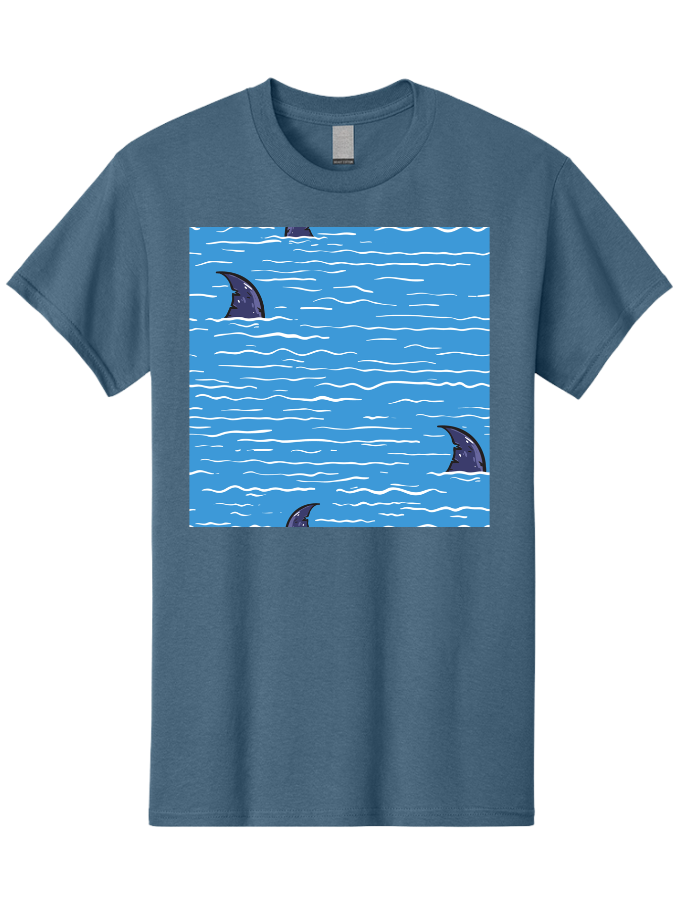 Shark-Fins Men'S Graphic Tee, 100% Cotton, Comfortable Casual Summer Wear, Machine Washable, Shark Fins In Water, Ocean Fins, Shark Attack, Marine Life, Blue Ocean, Wavy Sea, Shark Danger, Aquatic Scene Aac420 17