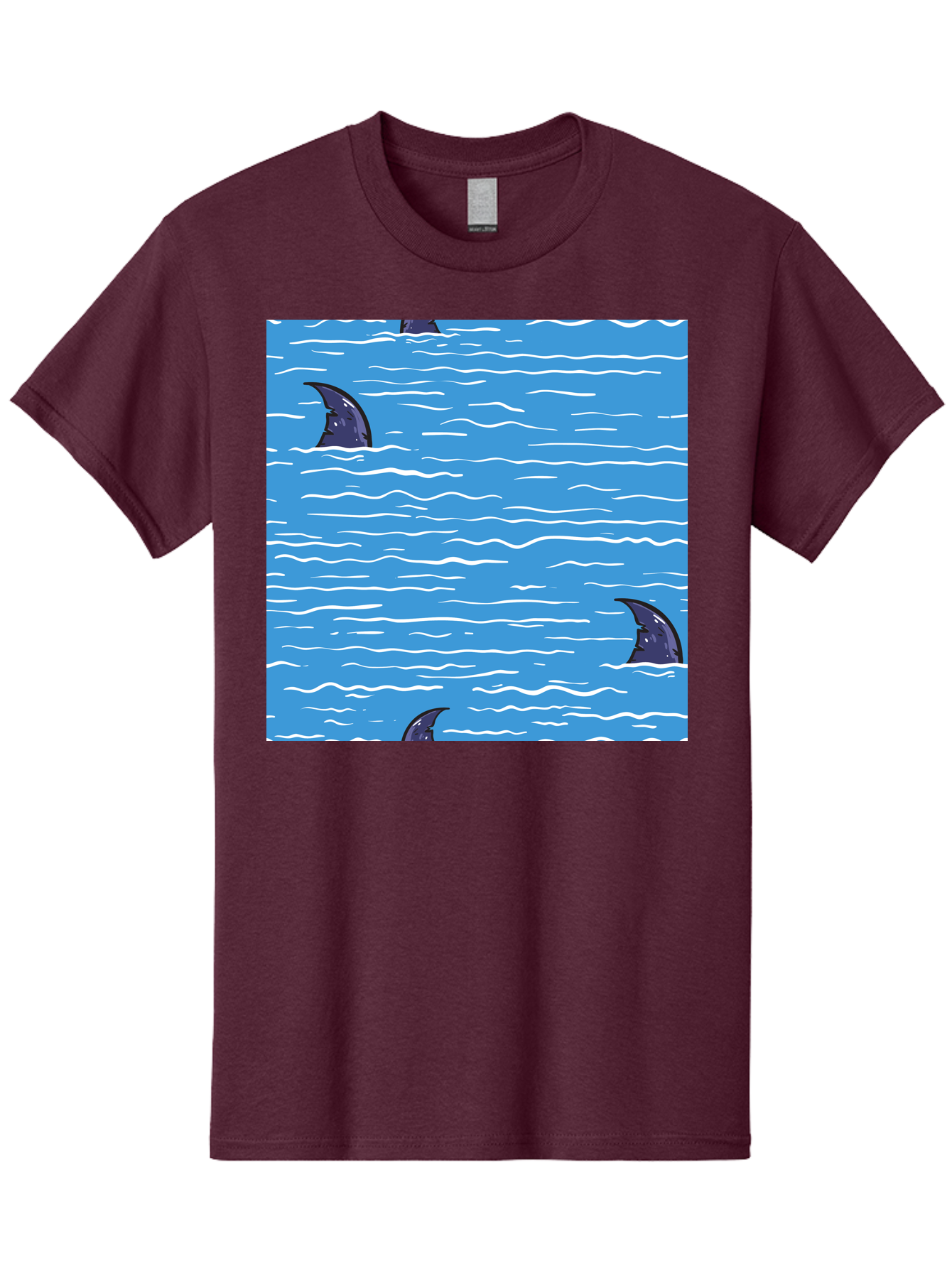 Shark-Fins Men'S Graphic Tee, 100% Cotton, Comfortable Casual Summer Wear, Machine Washable, Shark Fins In Water, Ocean Fins, Shark Attack, Marine Life, Blue Ocean, Wavy Sea, Shark Danger, Aquatic Scene Aac420 9