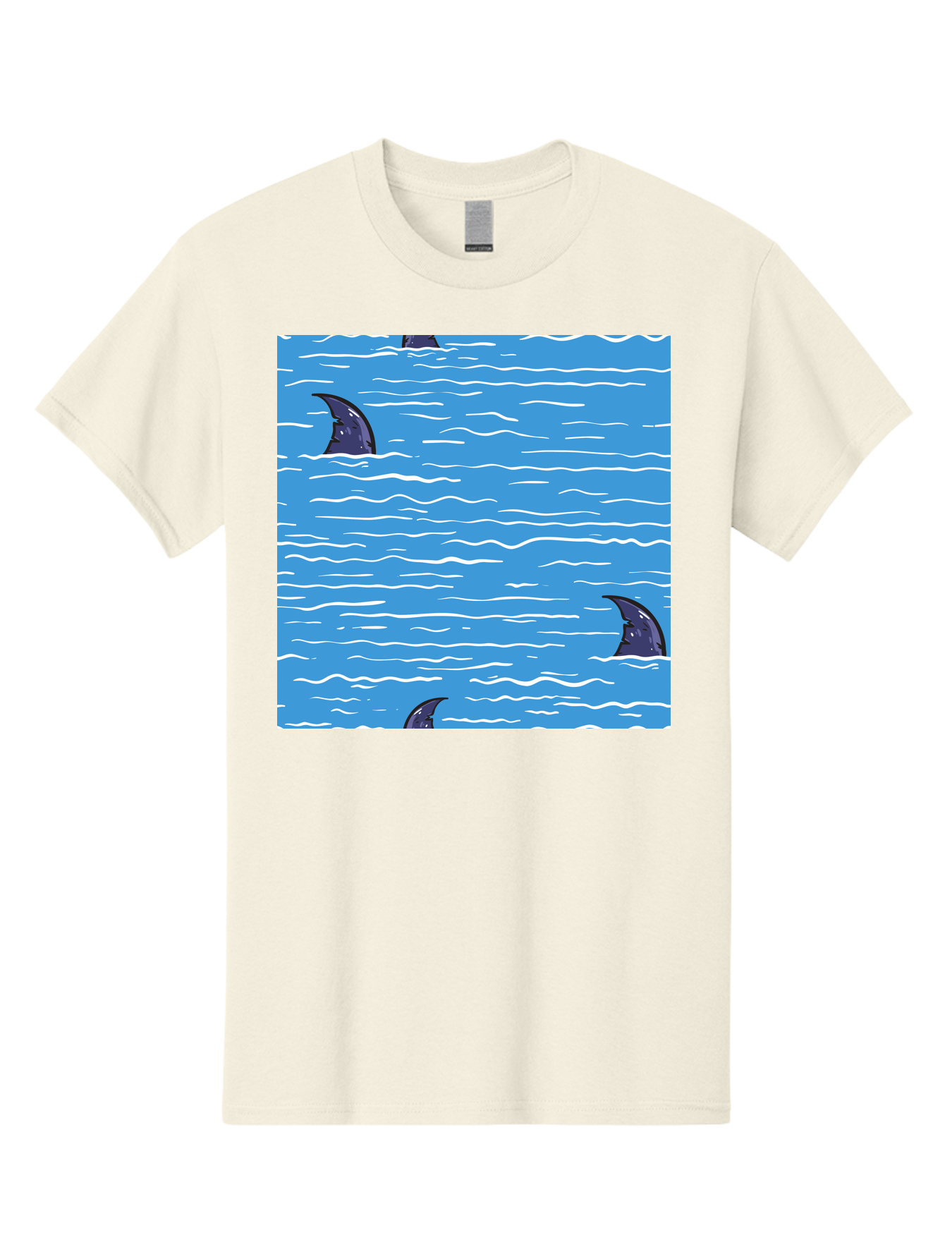 Shark-Fins Men'S Graphic Tee, 100% Cotton, Comfortable Casual Summer Wear, Machine Washable, Shark Fins In Water, Ocean Fins, Shark Attack, Marine Life, Blue Ocean, Wavy Sea, Shark Danger, Aquatic Scene Aac420 11