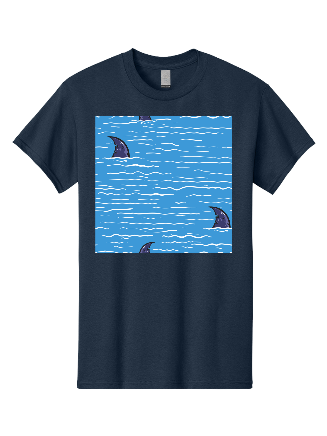 Shark-Fins Men'S Graphic Tee, 100% Cotton, Comfortable Casual Summer Wear, Machine Washable, Shark Fins In Water, Ocean Fins, Shark Attack, Marine Life, Blue Ocean, Wavy Sea, Shark Danger, Aquatic Scene Aac420 27
