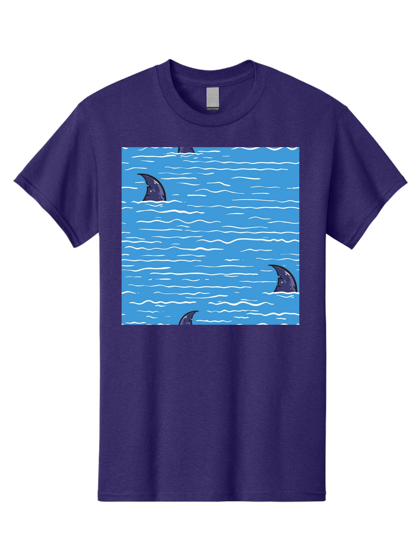 Shark-Fins Men'S Graphic Tee, 100% Cotton, Comfortable Casual Summer Wear, Machine Washable, Shark Fins In Water, Ocean Fins, Shark Attack, Marine Life, Blue Ocean, Wavy Sea, Shark Danger, Aquatic Scene Aac420 7