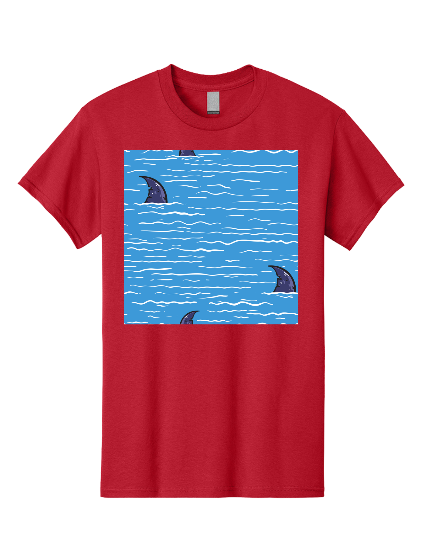 Shark-Fins Men'S Graphic Tee, 100% Cotton, Comfortable Casual Summer Wear, Machine Washable, Shark Fins In Water, Ocean Fins, Shark Attack, Marine Life, Blue Ocean, Wavy Sea, Shark Danger, Aquatic Scene Aac420 25