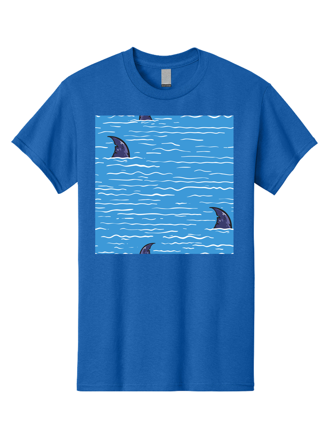 Shark-Fins Men'S Graphic Tee, 100% Cotton, Comfortable Casual Summer Wear, Machine Washable, Shark Fins In Water, Ocean Fins, Shark Attack, Marine Life, Blue Ocean, Wavy Sea, Shark Danger, Aquatic Scene Aac420 15