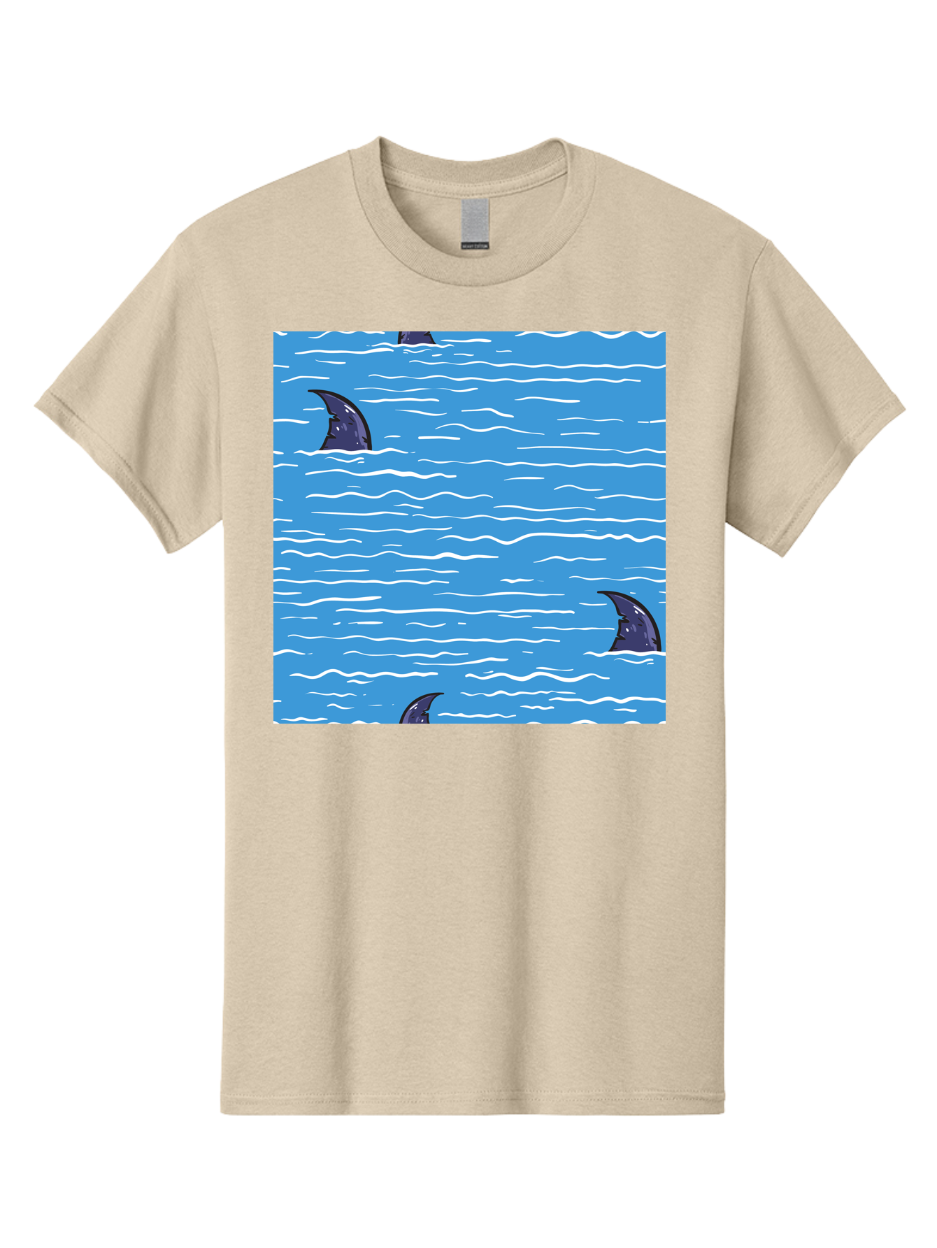 Shark-Fins Men'S Graphic Tee, 100% Cotton, Comfortable Casual Summer Wear, Machine Washable, Shark Fins In Water, Ocean Fins, Shark Attack, Marine Life, Blue Ocean, Wavy Sea, Shark Danger, Aquatic Scene Aac420 21