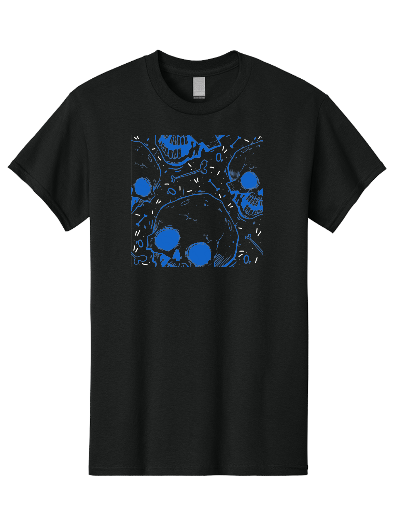 Skulls-And-Bones Men'S Graphic Tee, 100% Cotton, Comfortable Casual Summer Wear, Machine Washable, Skulls, Bones, Seamless Pattern, Gothic Design, Grunge Style, Tattoo Art, Yellow And Blue Hues, Graphic Print, Edgy Aesthetic, Skull Motif Aac421 7