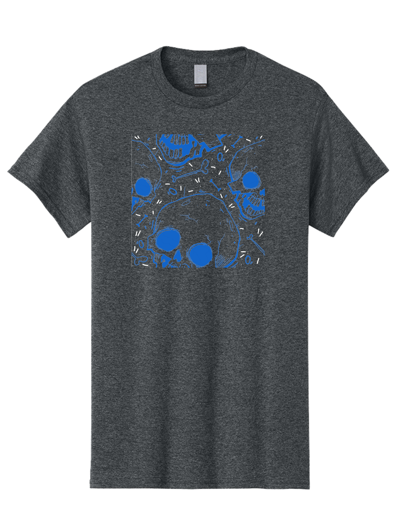 Skulls-And-Bones Men'S Graphic Tee, 100% Cotton, Comfortable Casual Summer Wear, Machine Washable, Skulls, Bones, Seamless Pattern, Gothic Design, Grunge Style, Tattoo Art, Yellow And Blue Hues, Graphic Print, Edgy Aesthetic, Skull Motif Aac421 25