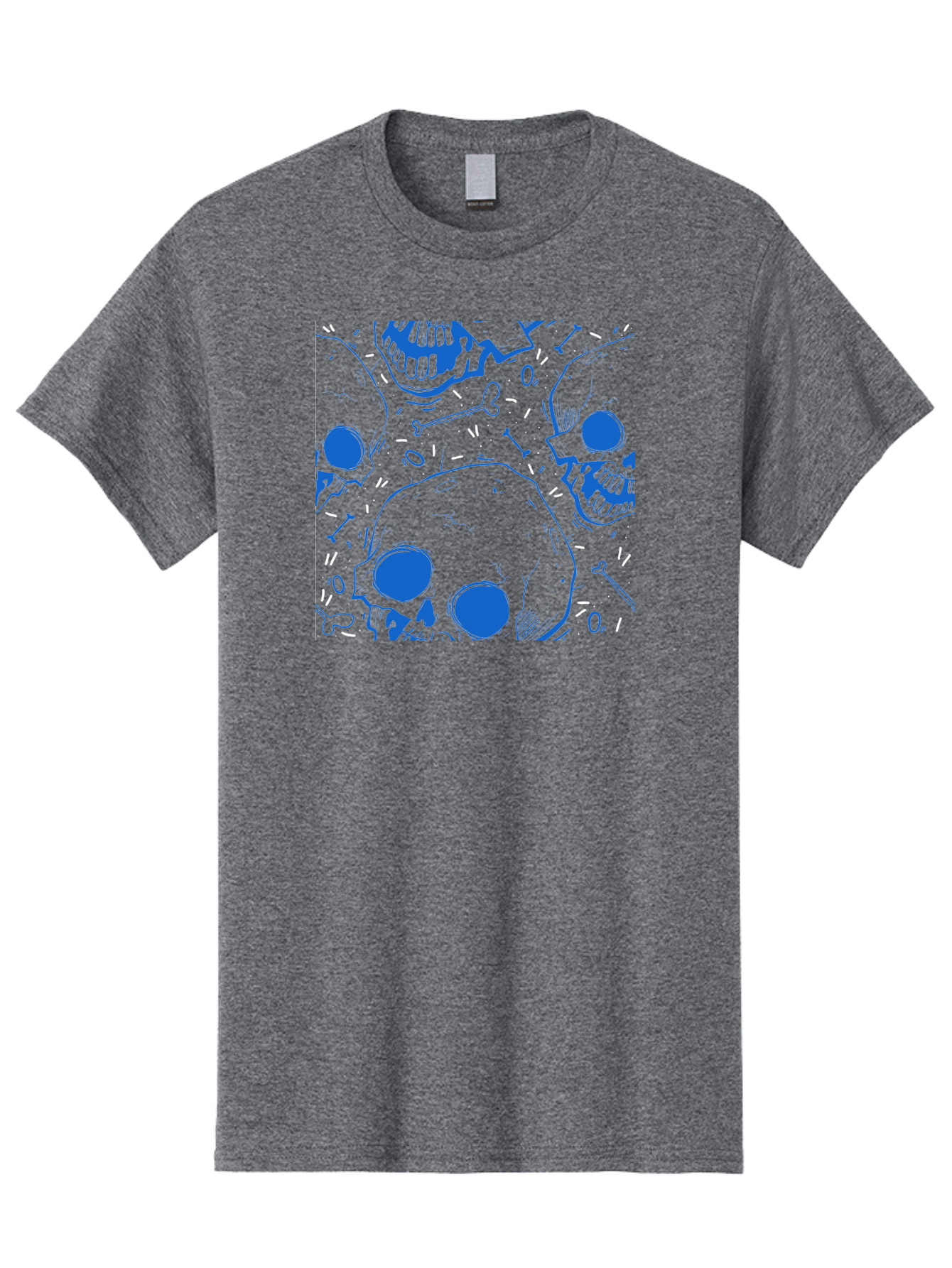 Skulls-And-Bones Men'S Graphic Tee, 100% Cotton, Comfortable Casual Summer Wear, Machine Washable, Skulls, Bones, Seamless Pattern, Gothic Design, Grunge Style, Tattoo Art, Yellow And Blue Hues, Graphic Print, Edgy Aesthetic, Skull Motif Aac421 11