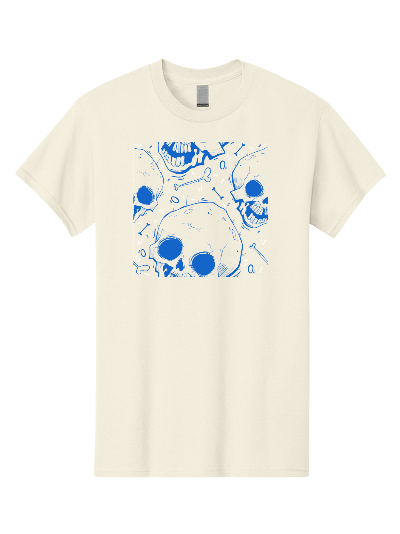 Skulls-And-Bones Men'S Graphic Tee, 100% Cotton, Comfortable Casual Summer Wear, Machine Washable, Skulls, Bones, Seamless Pattern, Gothic Design, Grunge Style, Tattoo Art, Yellow And Blue Hues, Graphic Print, Edgy Aesthetic, Skull Motif Aac421 27