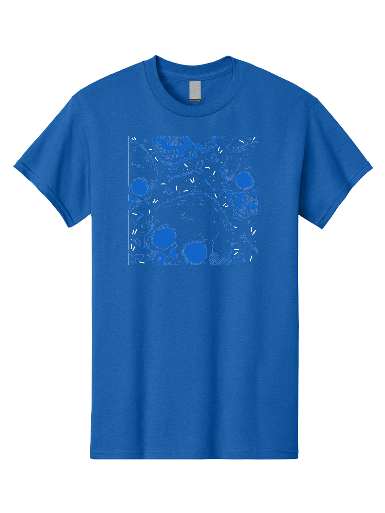Skulls-And-Bones Men'S Graphic Tee, 100% Cotton, Comfortable Casual Summer Wear, Machine Washable, Skulls, Bones, Seamless Pattern, Gothic Design, Grunge Style, Tattoo Art, Yellow And Blue Hues, Graphic Print, Edgy Aesthetic, Skull Motif Aac421 21