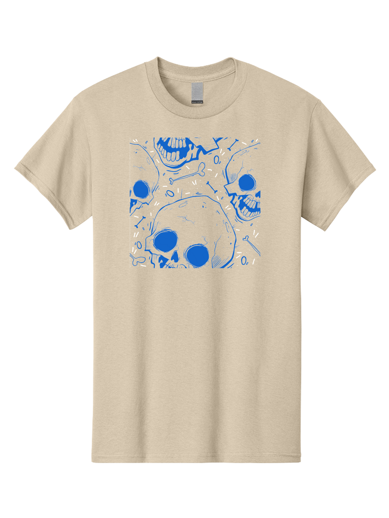 Skulls-And-Bones Men'S Graphic Tee, 100% Cotton, Comfortable Casual Summer Wear, Machine Washable, Skulls, Bones, Seamless Pattern, Gothic Design, Grunge Style, Tattoo Art, Yellow And Blue Hues, Graphic Print, Edgy Aesthetic, Skull Motif Aac421 15