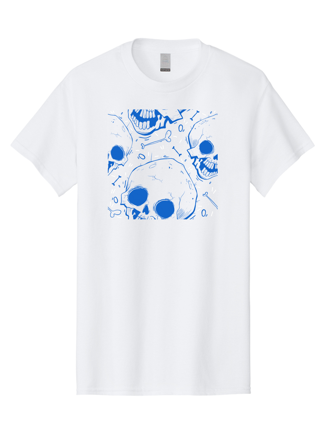 Skulls-And-Bones Men'S Graphic Tee, 100% Cotton, Comfortable Casual Summer Wear, Machine Washable, Skulls, Bones, Seamless Pattern, Gothic Design, Grunge Style, Tattoo Art, Yellow And Blue Hues, Graphic Print, Edgy Aesthetic, Skull Motif Aac421 23