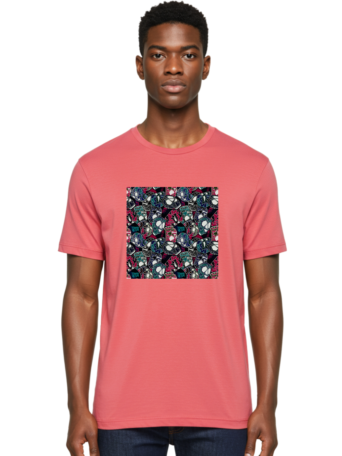 Sugar-Skull-Pattern Men'S Graphic Tee, 100% Cotton, Comfortable Casual Summer Wear, Machine Washable, Sugar Skulls, Colorful Skulls, Day Of The Dead, Mexican Culture, Ornate Designs, Floral Patterns, Vibrant Colors, Festive Atmosphere, Aac422 22