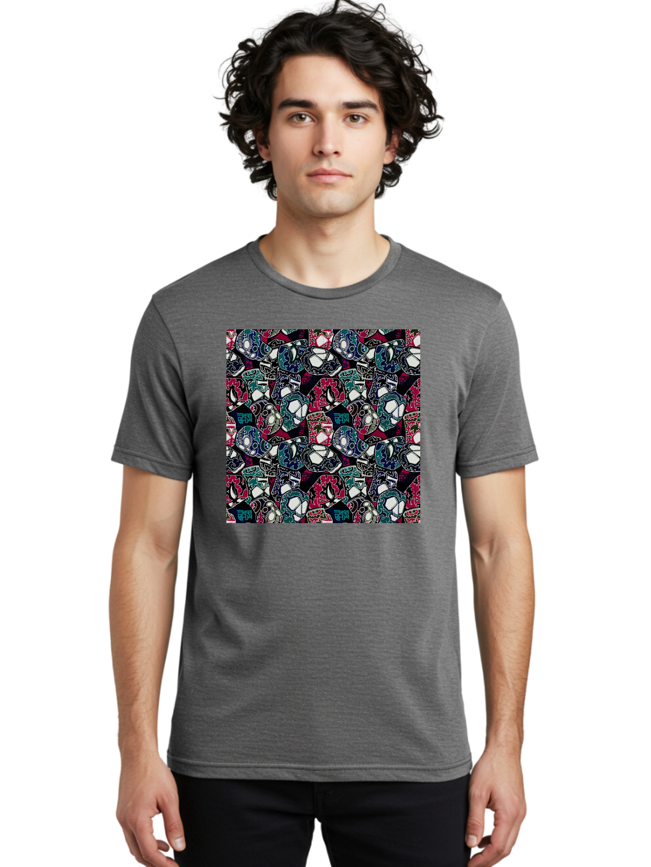 Sugar-Skull-Pattern Men'S Graphic Tee, 100% Cotton, Comfortable Casual Summer Wear, Machine Washable, Sugar Skulls, Colorful Skulls, Day Of The Dead, Mexican Culture, Ornate Designs, Floral Patterns, Vibrant Colors, Festive Atmosphere, Aac422 10