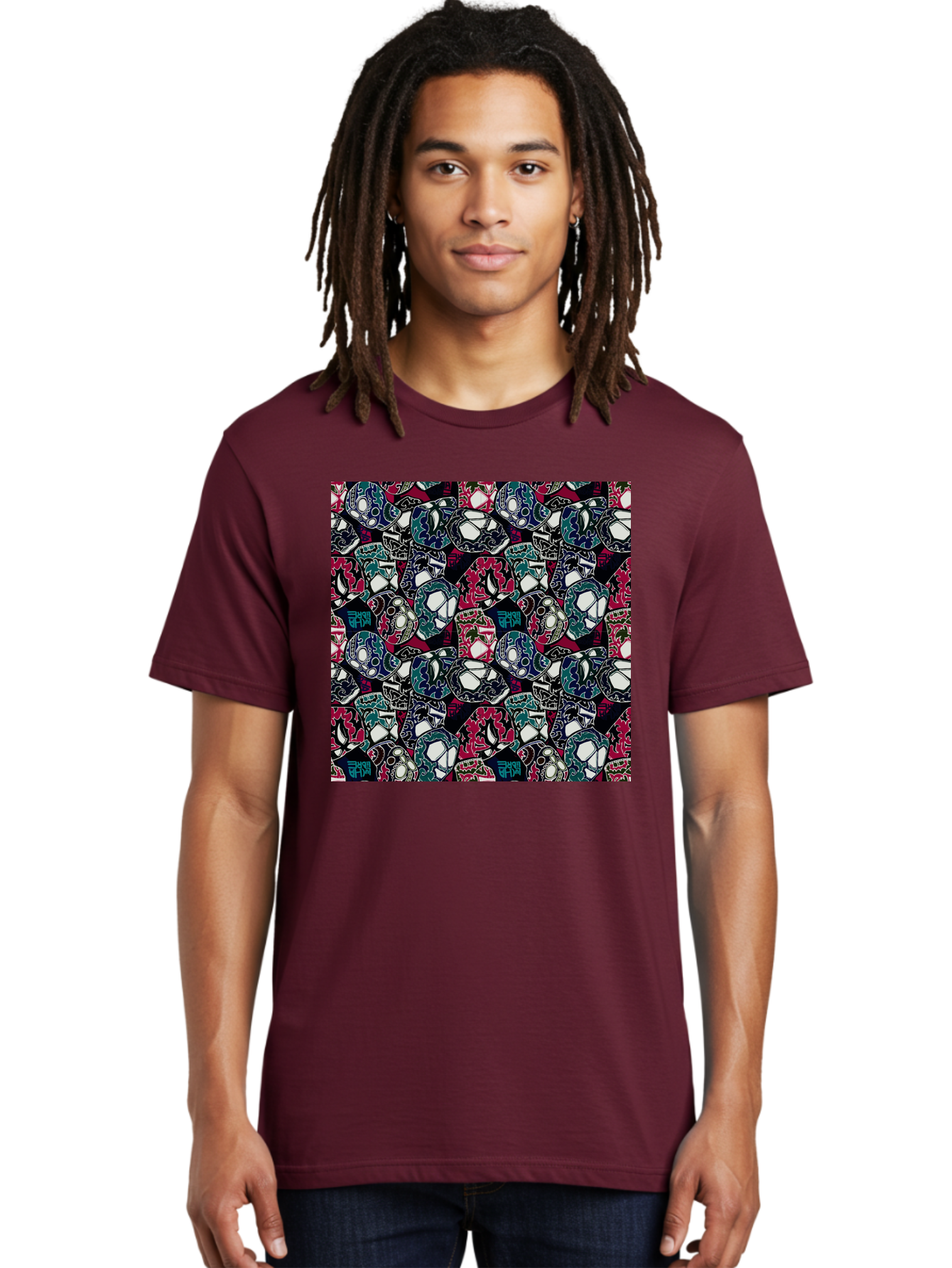 Sugar-Skull-Pattern Men'S Graphic Tee, 100% Cotton, Comfortable Casual Summer Wear, Machine Washable, Sugar Skulls, Colorful Skulls, Day Of The Dead, Mexican Culture, Ornate Designs, Floral Patterns, Vibrant Colors, Festive Atmosphere, Aac422 26