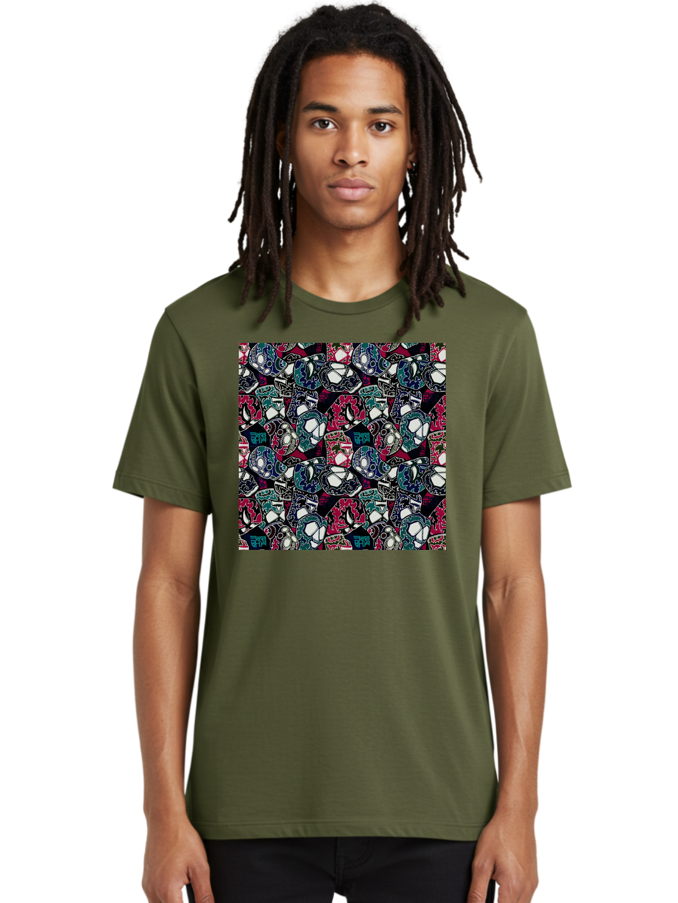 Sugar-Skull-Pattern Men'S Graphic Tee, 100% Cotton, Comfortable Casual Summer Wear, Machine Washable, Sugar Skulls, Colorful Skulls, Day Of The Dead, Mexican Culture, Ornate Designs, Floral Patterns, Vibrant Colors, Festive Atmosphere, Aac422 16