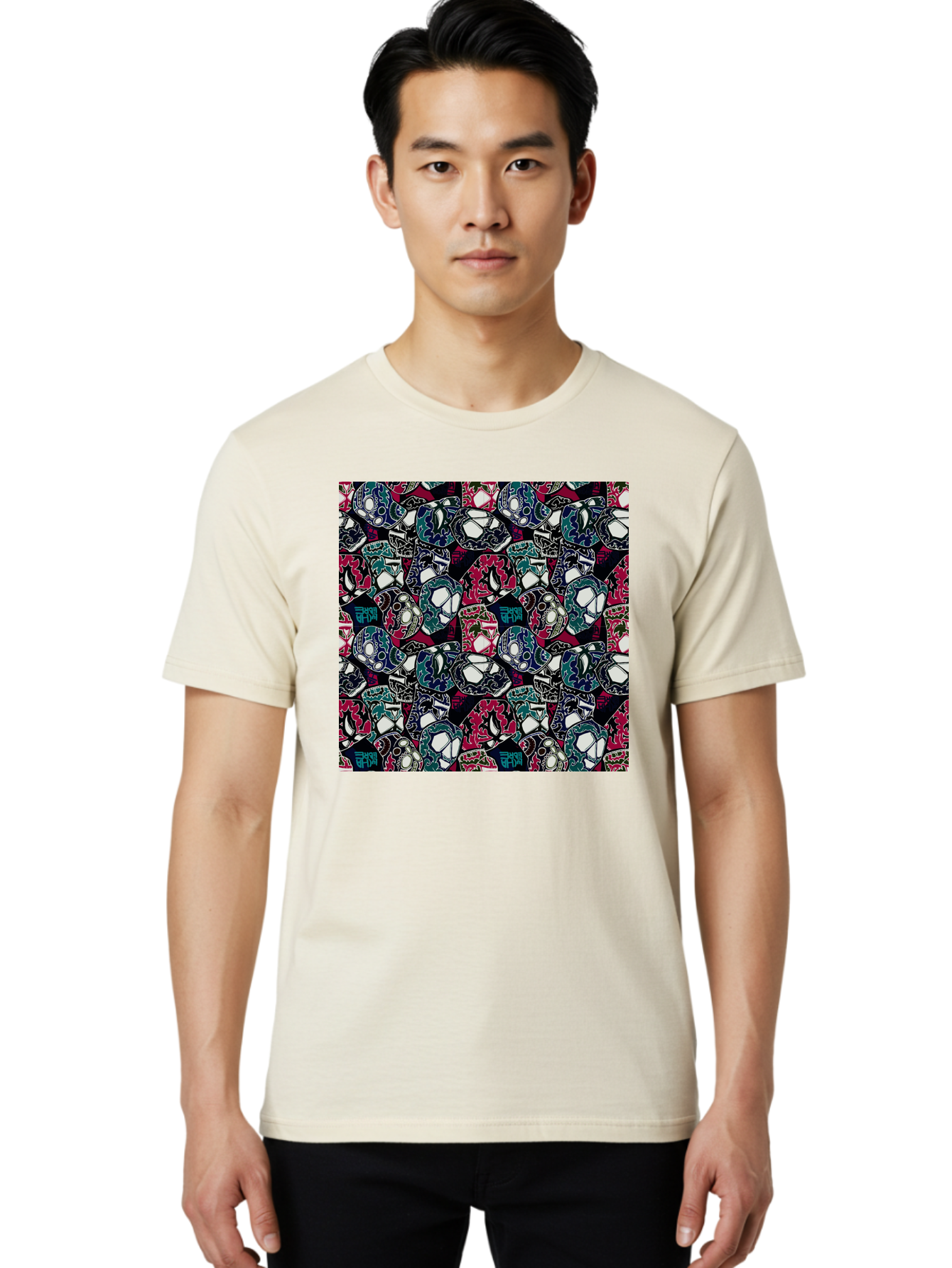 Sugar-Skull-Pattern Men'S Graphic Tee, 100% Cotton, Comfortable Casual Summer Wear, Machine Washable, Sugar Skulls, Colorful Skulls, Day Of The Dead, Mexican Culture, Ornate Designs, Floral Patterns, Vibrant Colors, Festive Atmosphere, Aac422 14