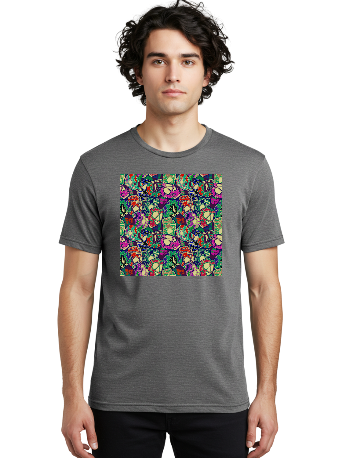 Sugar-Skulls Men'S Graphic Tee, 100% Cotton, Comfortable Casual Summer Wear, Machine Washable, Sugar Skulls, Colorful Designs, Vibrant Patterns, Dia De Los Muertos, Festive Atmosphere, Artistic Expression, Cultural Heritage, Intricate Details, Aac423 6