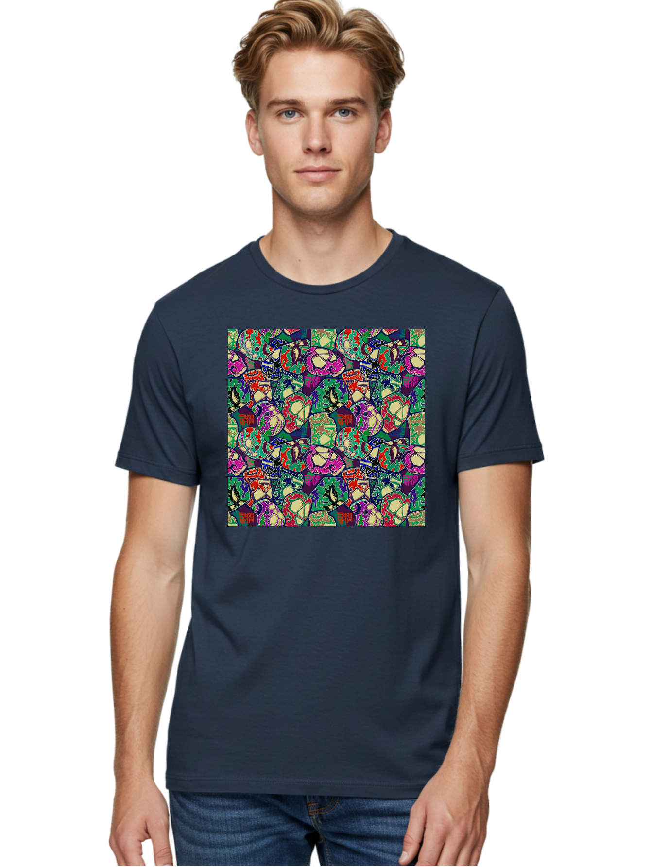 Sugar-Skulls Men'S Graphic Tee, 100% Cotton, Comfortable Casual Summer Wear, Machine Washable, Sugar Skulls, Colorful Designs, Vibrant Patterns, Dia De Los Muertos, Festive Atmosphere, Artistic Expression, Cultural Heritage, Intricate Details, Aac423 26