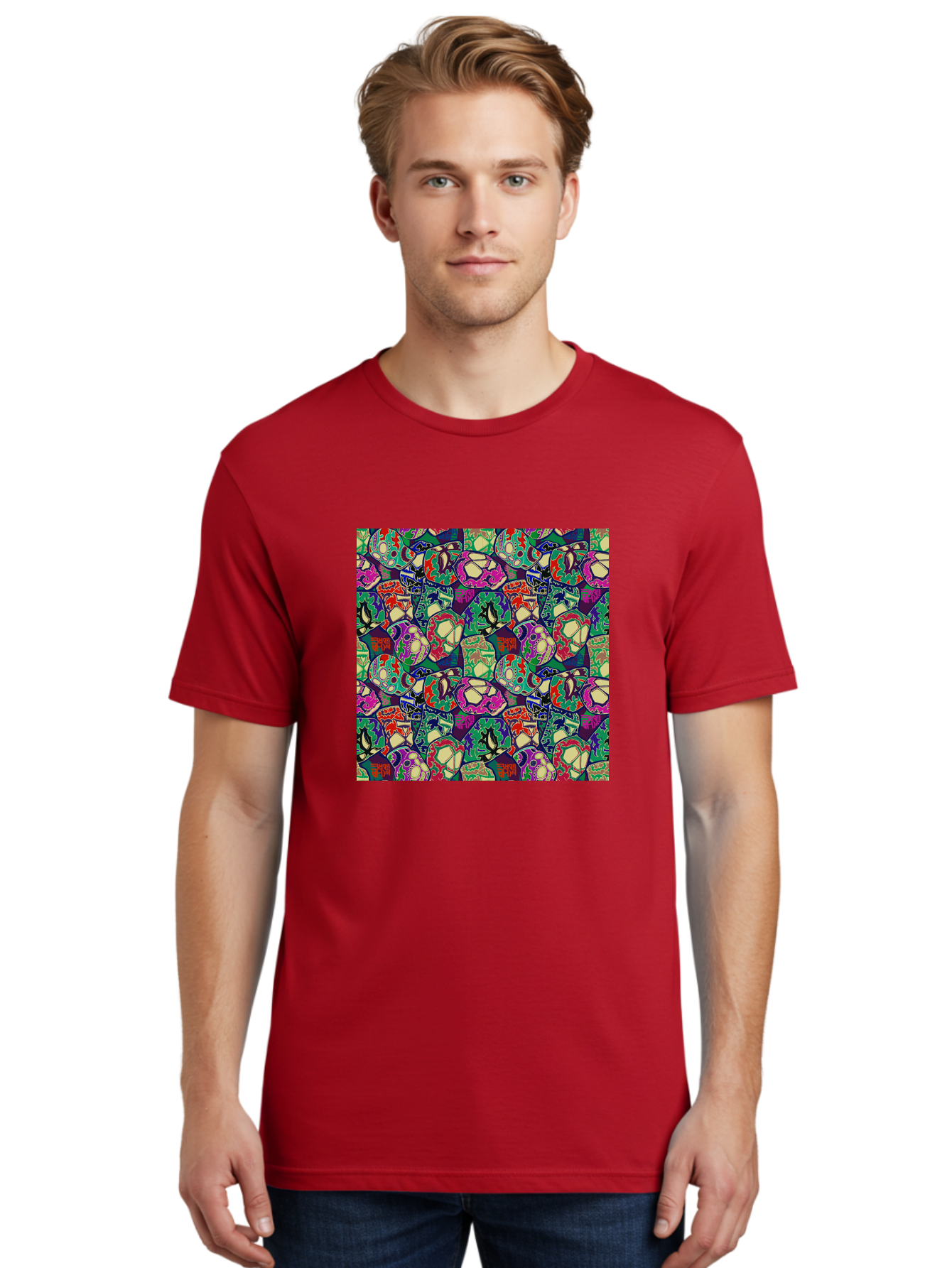 Sugar-Skulls Men'S Graphic Tee, 100% Cotton, Comfortable Casual Summer Wear, Machine Washable, Sugar Skulls, Colorful Designs, Vibrant Patterns, Dia De Los Muertos, Festive Atmosphere, Artistic Expression, Cultural Heritage, Intricate Details, Aac423 10