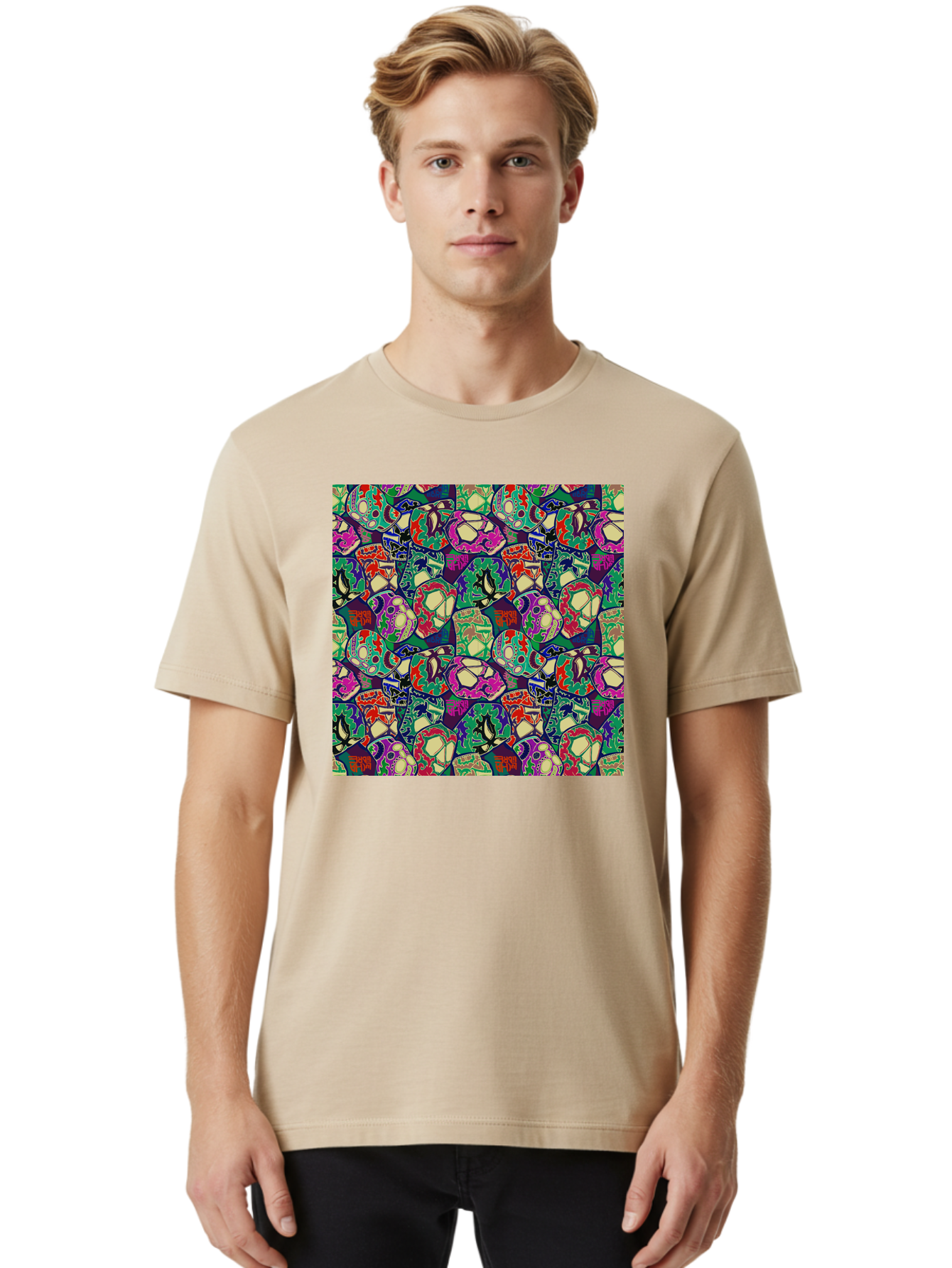 Sugar-Skulls Men'S Graphic Tee, 100% Cotton, Comfortable Casual Summer Wear, Machine Washable, Sugar Skulls, Colorful Designs, Vibrant Patterns, Dia De Los Muertos, Festive Atmosphere, Artistic Expression, Cultural Heritage, Intricate Details, Aac423 28