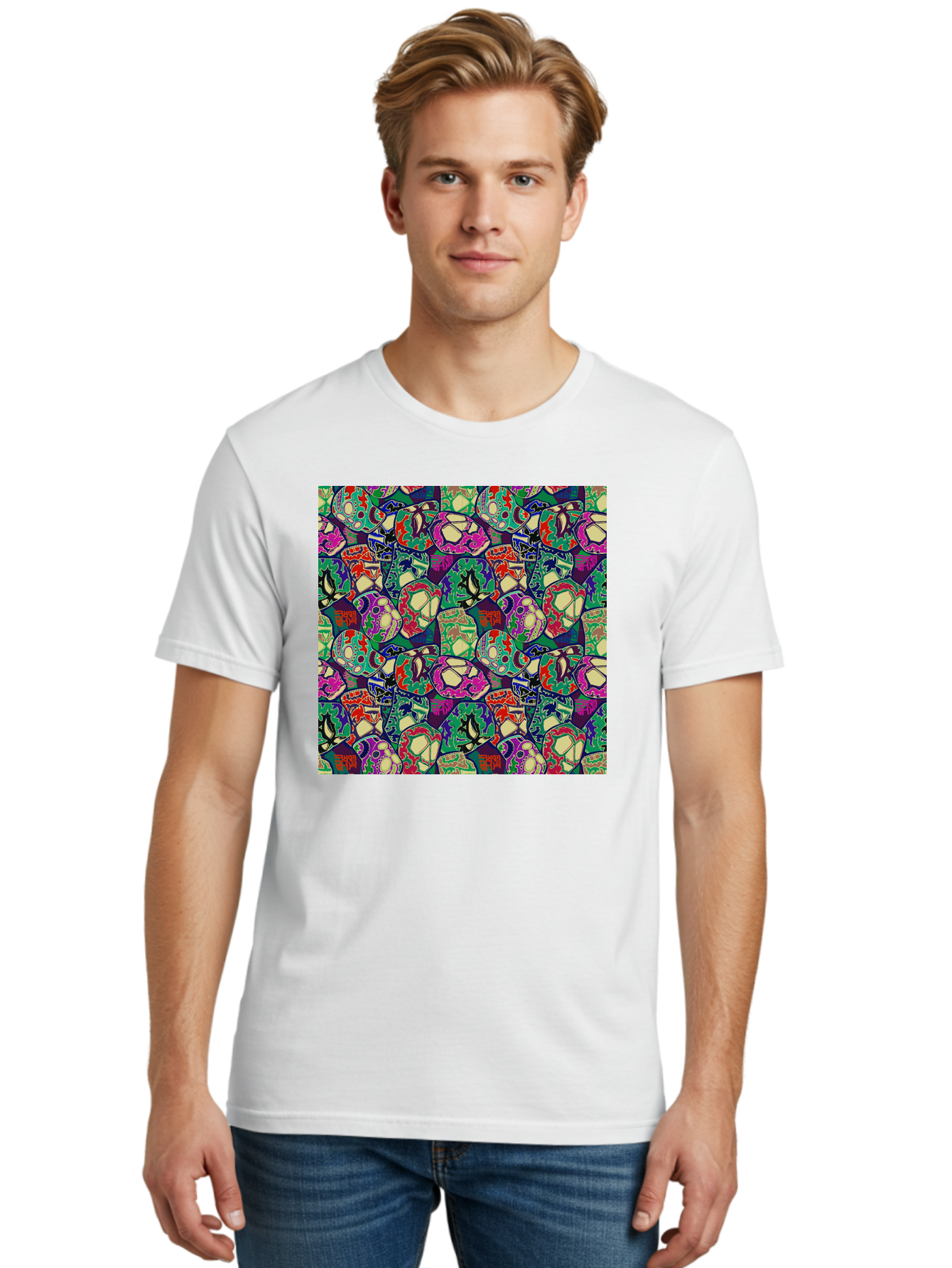 Sugar-Skulls Men'S Graphic Tee, 100% Cotton, Comfortable Casual Summer Wear, Machine Washable, Sugar Skulls, Colorful Designs, Vibrant Patterns, Dia De Los Muertos, Festive Atmosphere, Artistic Expression, Cultural Heritage, Intricate Details, Aac423 16