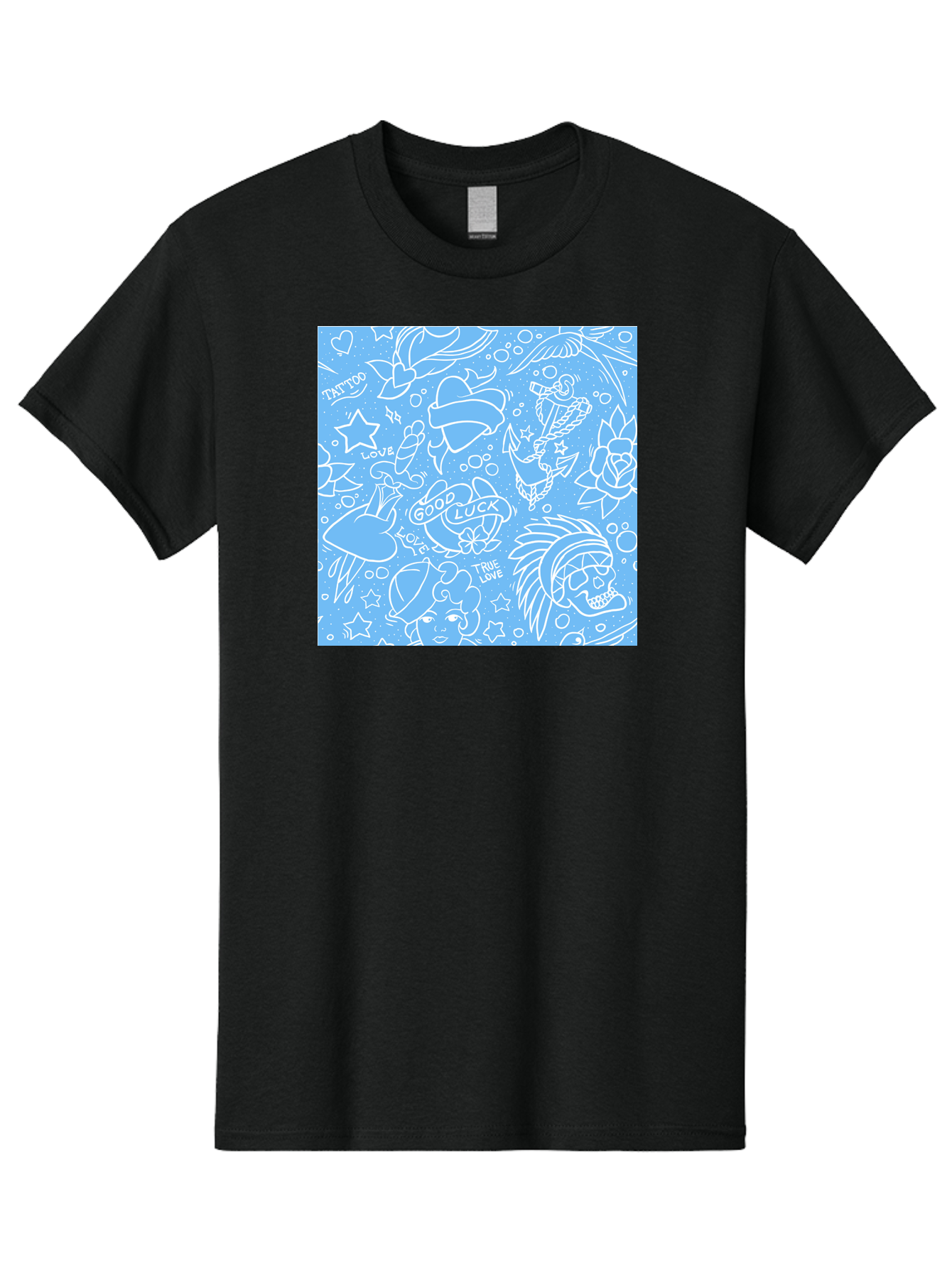Tattoo Men'S Graphic Tee, 100% Cotton, Comfortable Casual Summer Wear, Machine Washable, Tattoo Designs, Skull Illustrations, Floral Motifs, Star Patterns, Banner Graphics, Ribbon Elements, Whimsical Doodles, Symbolic Imagery, Body Art Aac426 25