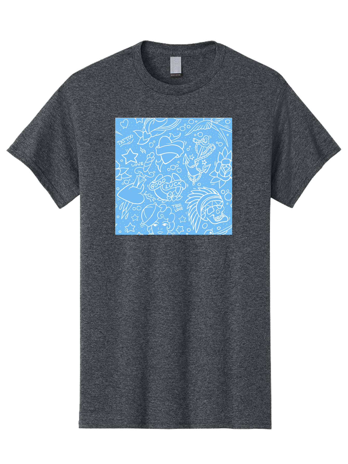 Tattoo Men'S Graphic Tee, 100% Cotton, Comfortable Casual Summer Wear, Machine Washable, Tattoo Designs, Skull Illustrations, Floral Motifs, Star Patterns, Banner Graphics, Ribbon Elements, Whimsical Doodles, Symbolic Imagery, Body Art Aac426 15