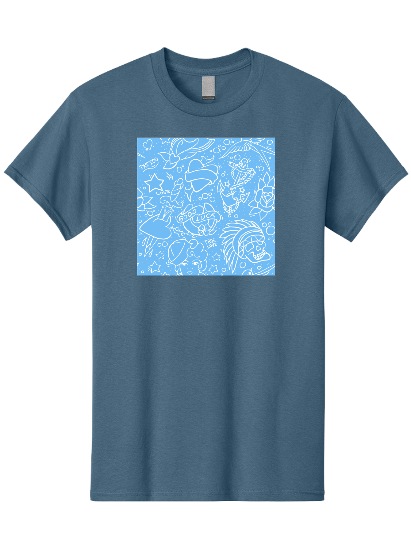 Tattoo Men'S Graphic Tee, 100% Cotton, Comfortable Casual Summer Wear, Machine Washable, Tattoo Designs, Skull Illustrations, Floral Motifs, Star Patterns, Banner Graphics, Ribbon Elements, Whimsical Doodles, Symbolic Imagery, Body Art Aac426 5