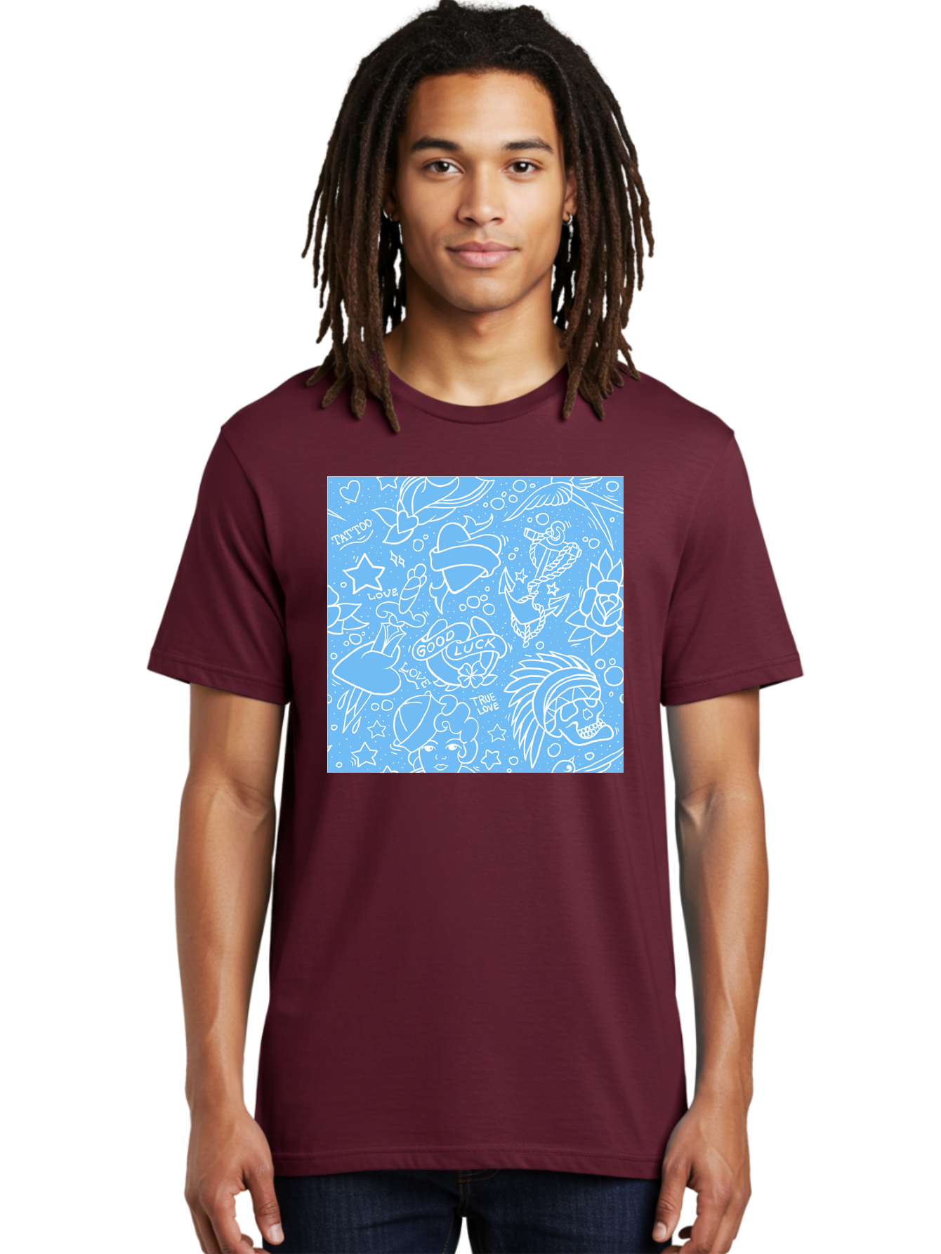 Tattoo Men'S Graphic Tee, 100% Cotton, Comfortable Casual Summer Wear, Machine Washable, Tattoo Designs, Skull Illustrations, Floral Motifs, Star Patterns, Banner Graphics, Ribbon Elements, Whimsical Doodles, Symbolic Imagery, Body Art Aac426 30