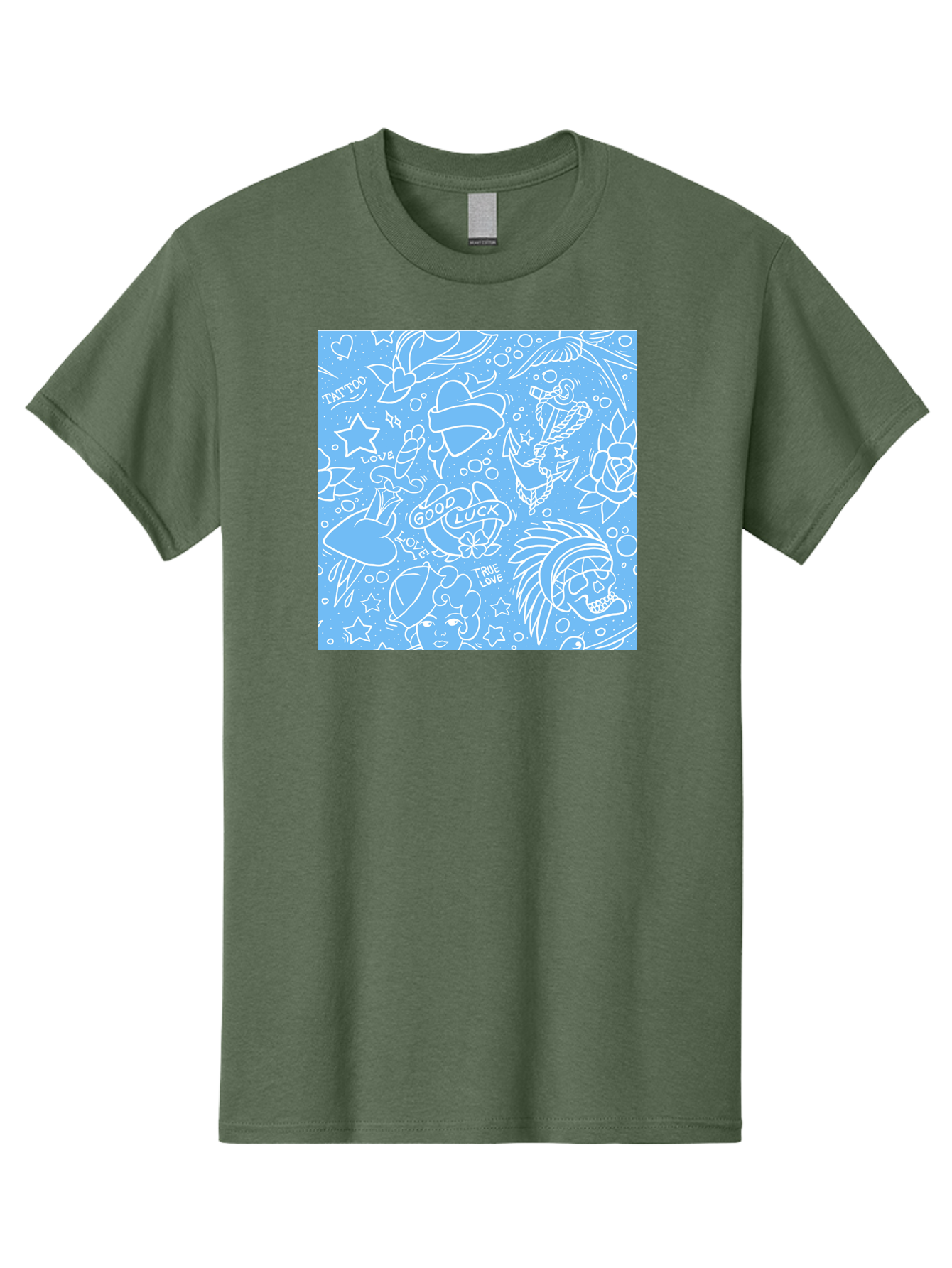 Tattoo Men'S Graphic Tee, 100% Cotton, Comfortable Casual Summer Wear, Machine Washable, Tattoo Designs, Skull Illustrations, Floral Motifs, Star Patterns, Banner Graphics, Ribbon Elements, Whimsical Doodles, Symbolic Imagery, Body Art Aac426 13