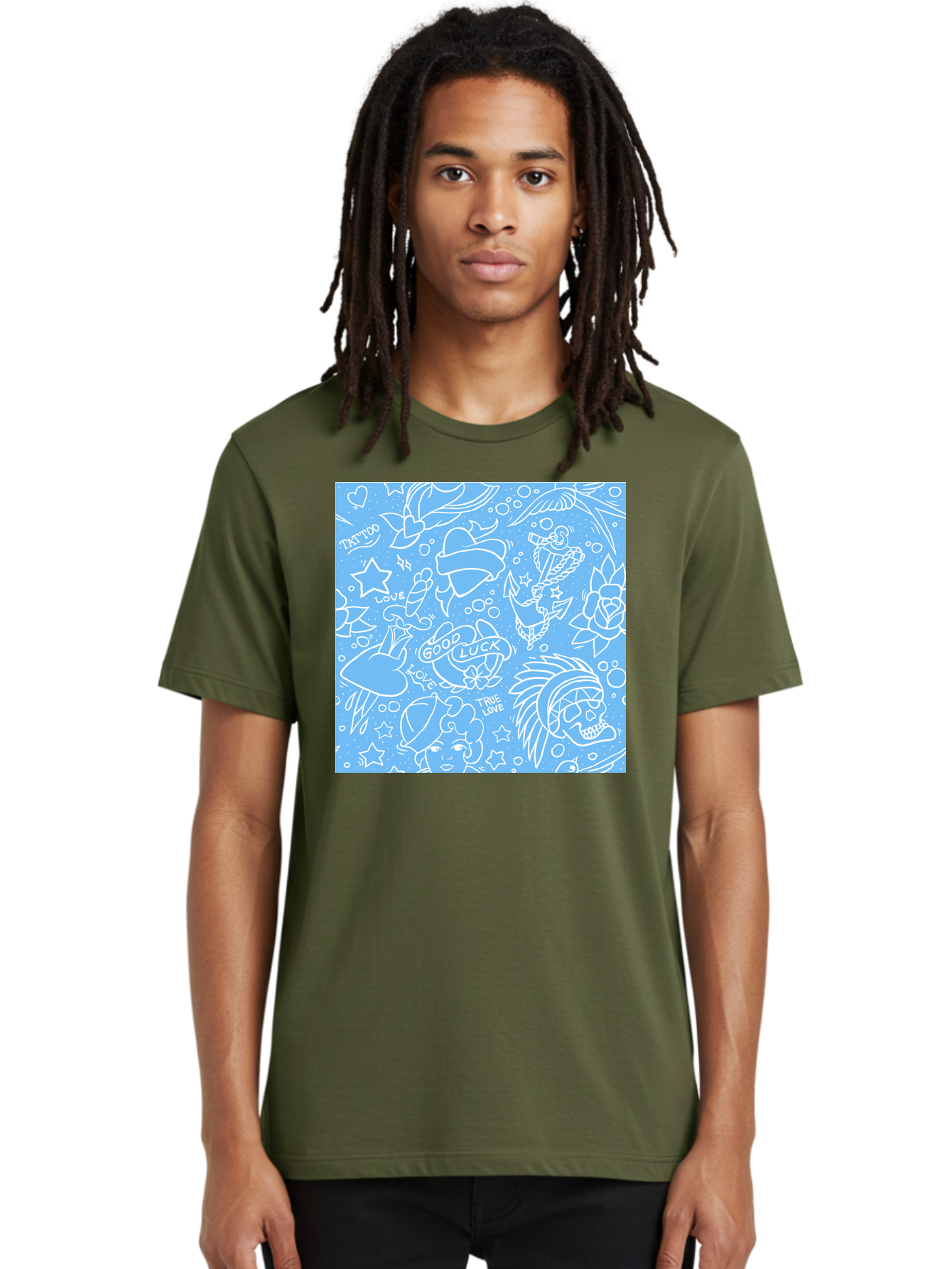 Tattoo Men'S Graphic Tee, 100% Cotton, Comfortable Casual Summer Wear, Machine Washable, Tattoo Designs, Skull Illustrations, Floral Motifs, Star Patterns, Banner Graphics, Ribbon Elements, Whimsical Doodles, Symbolic Imagery, Body Art Aac426 14