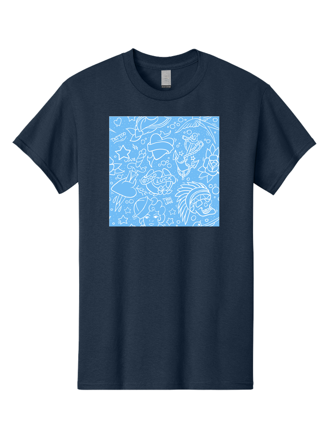 Tattoo Men'S Graphic Tee, 100% Cotton, Comfortable Casual Summer Wear, Machine Washable, Tattoo Designs, Skull Illustrations, Floral Motifs, Star Patterns, Banner Graphics, Ribbon Elements, Whimsical Doodles, Symbolic Imagery, Body Art Aac426 19