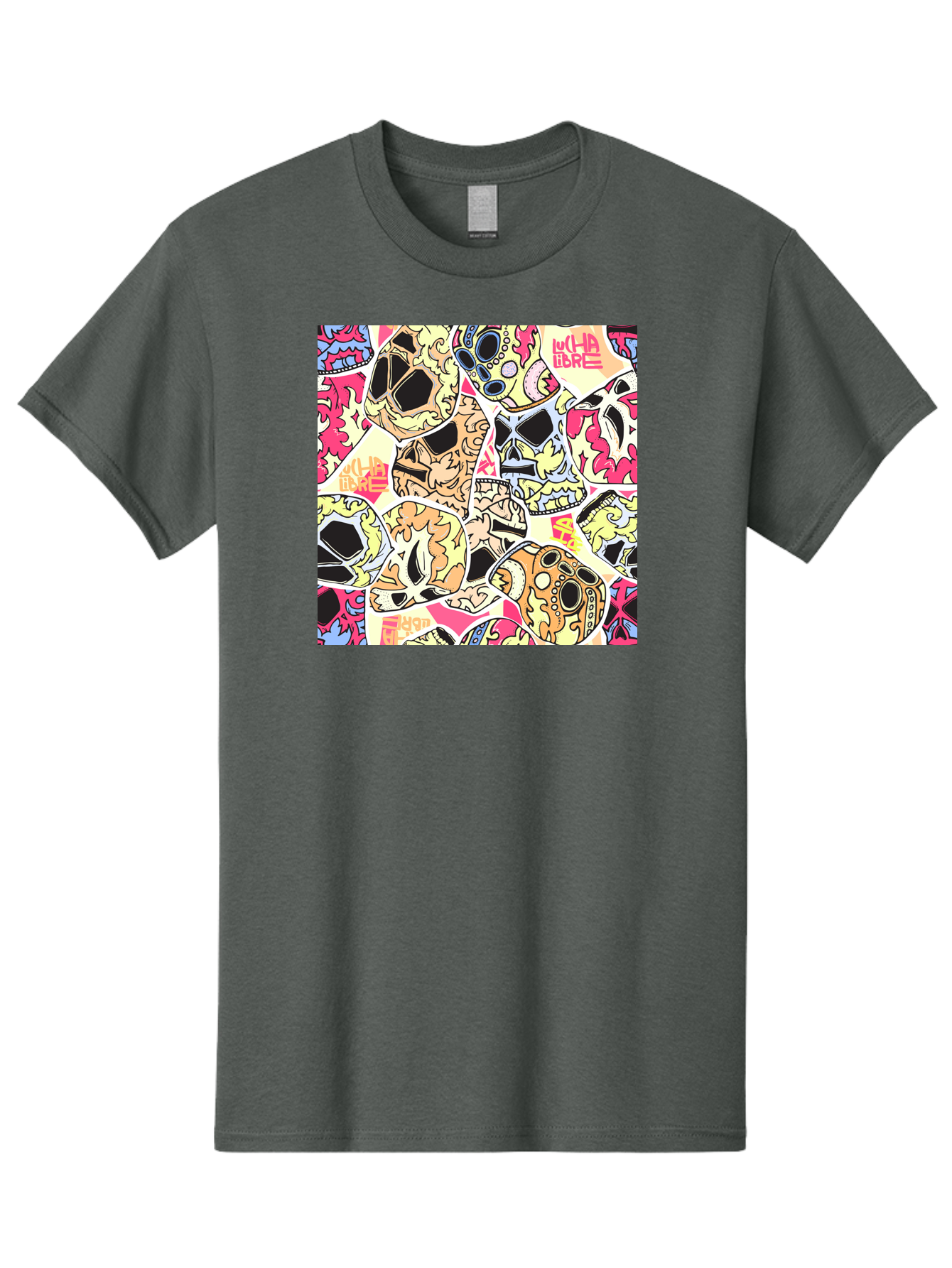 Wha-Libre Men'S Graphic Tee, 100% Cotton, Comfortable Casual Summer Wear, Machine Washable, Colorful Skulls, Sugar Skulls, Day Of The Dead, Vibrant Art, Wha Libre, Tattoo-Inspired Design, Street Art Style, Graphic Illustration, Ornate Details, Aac428 21